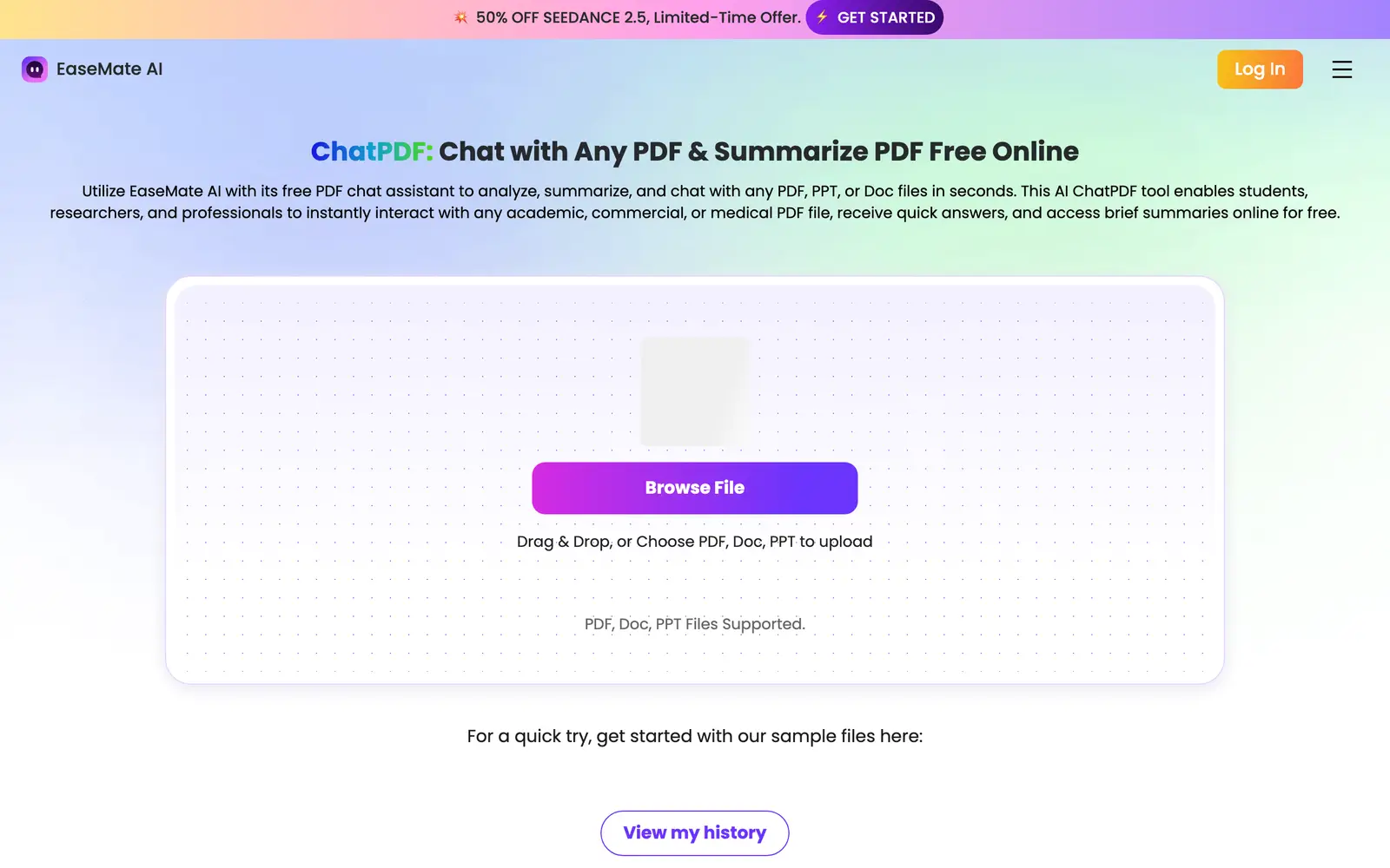Screenshot of the EaseMate AI ChatPDF website