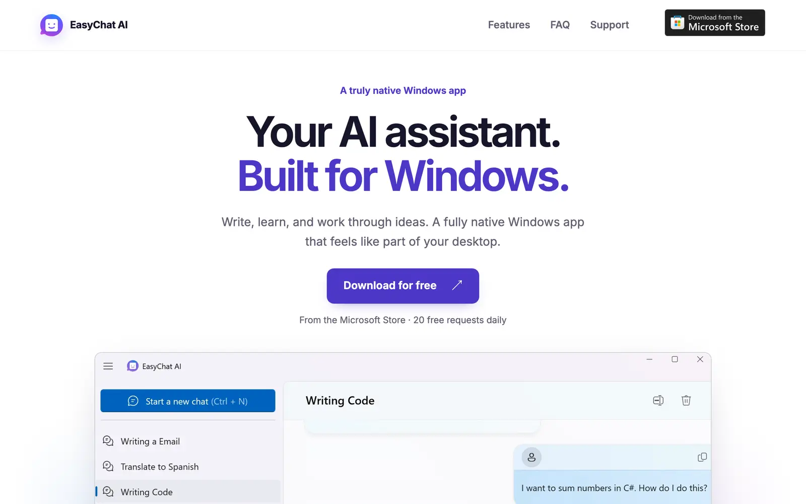 Screenshot of the EasyChat AI website