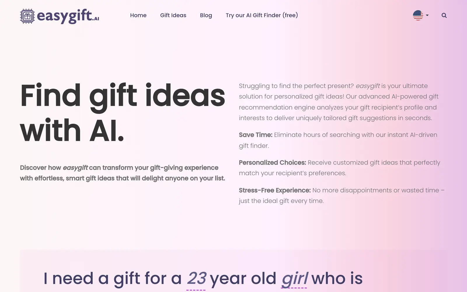 Screenshot of the Easygift.ai website