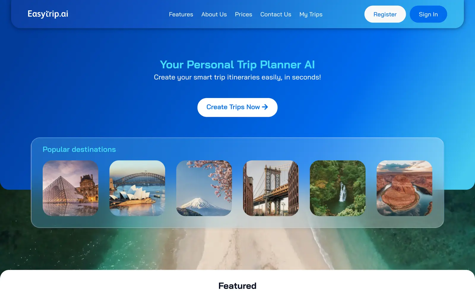 Screenshot of the EasyTrip.AI website