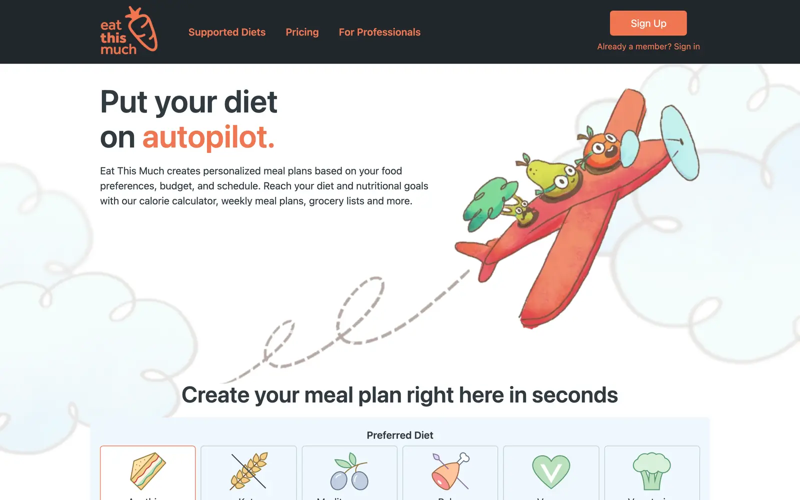 Screenshot of the Eat This Much website