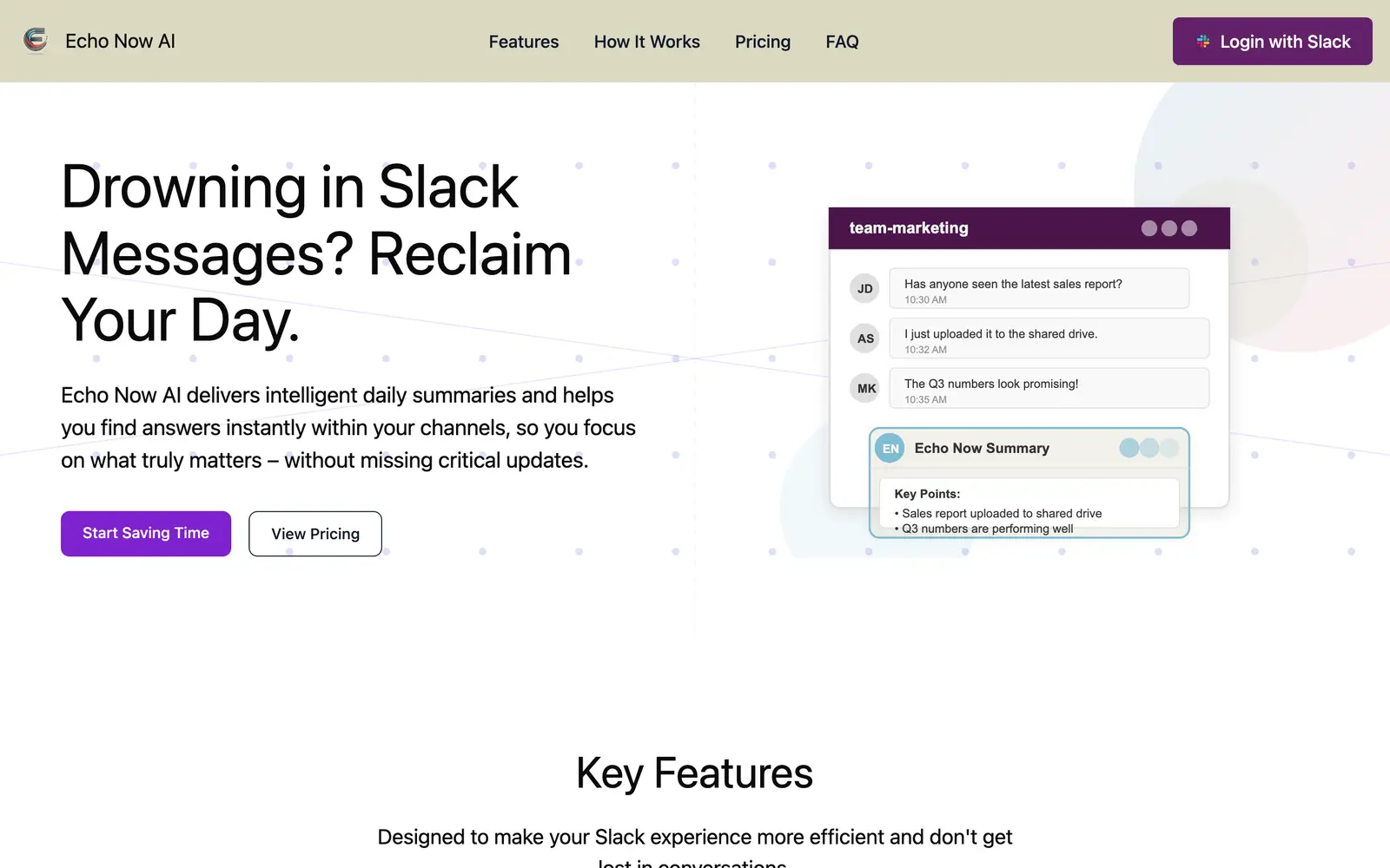 Screenshot of the Echo Now AI website