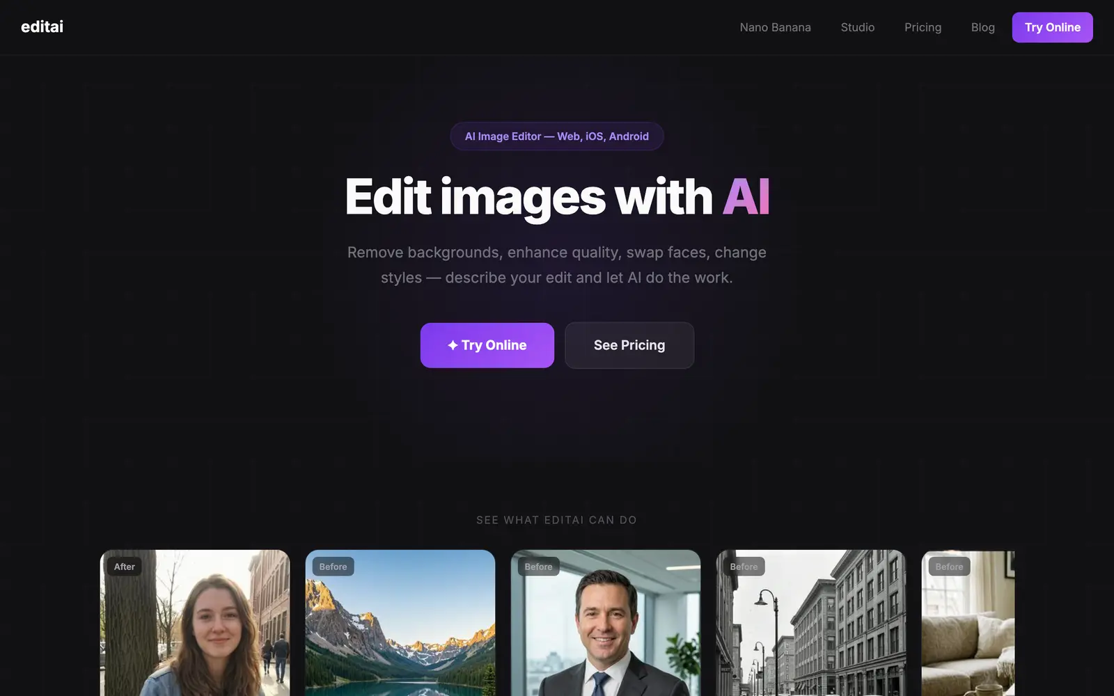 Screenshot of the EditAI website