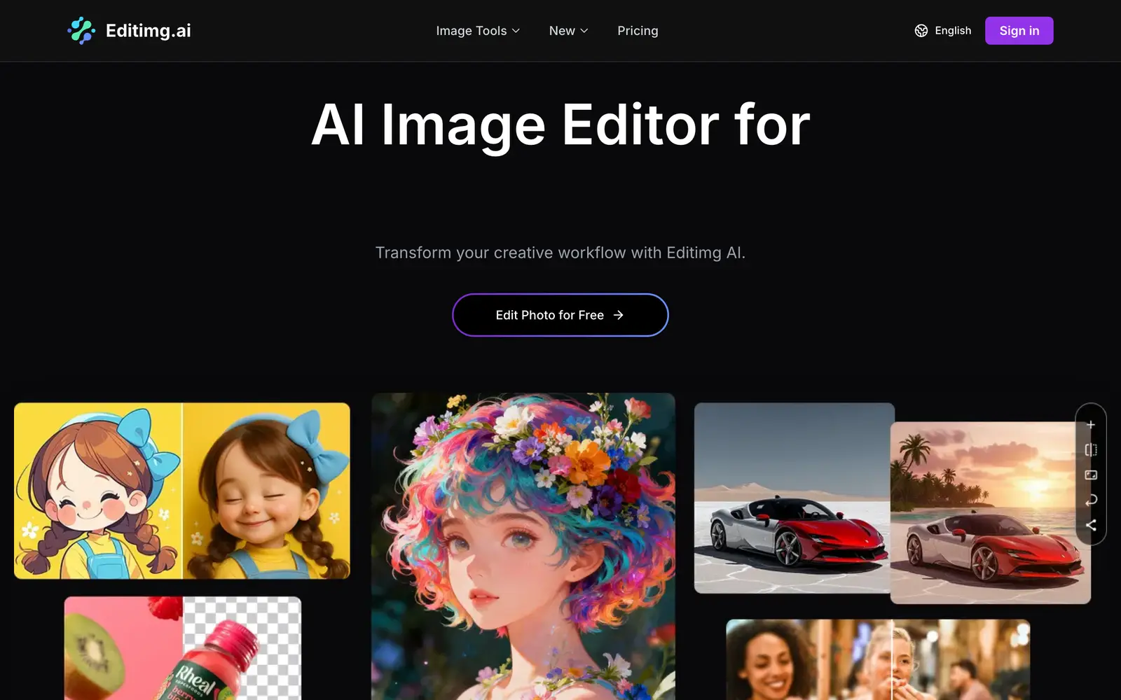 Screenshot of the Editimg AI website