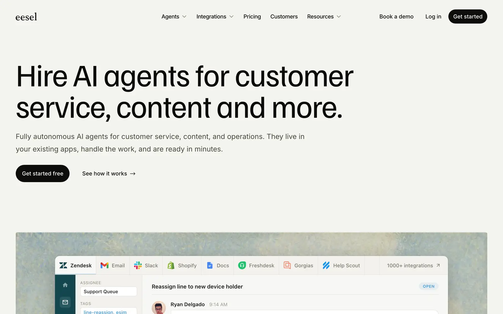 Screenshot of the eesel AI website