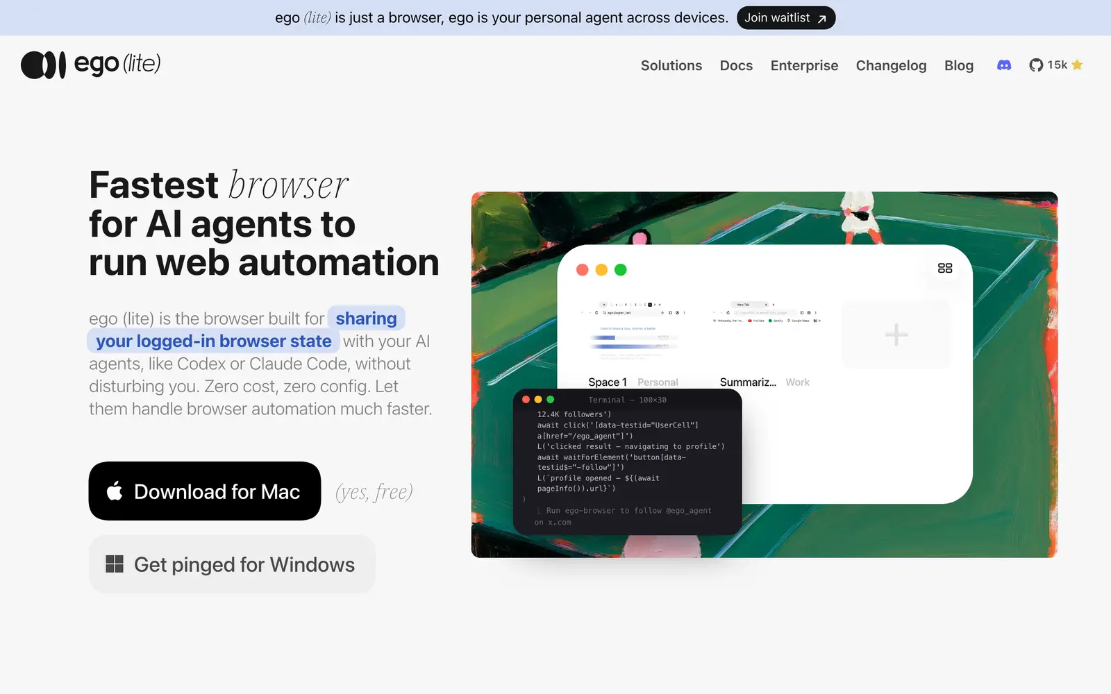 Screenshot of the ego (lite) website
