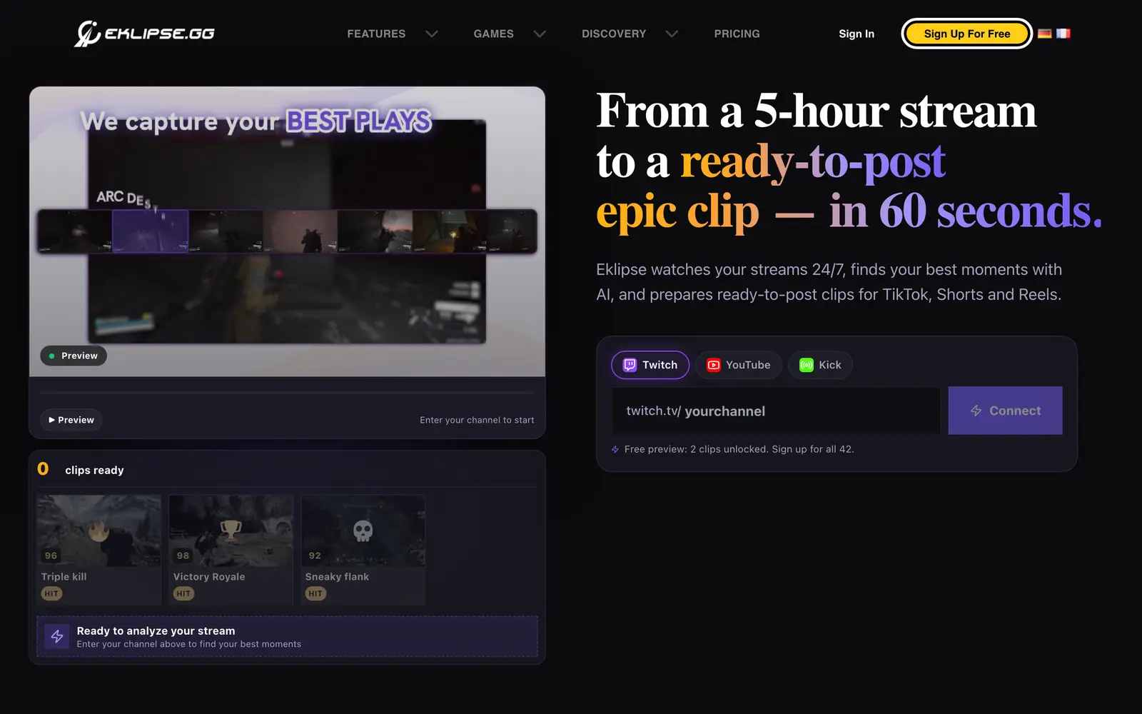 Screenshot of the Eklipse website