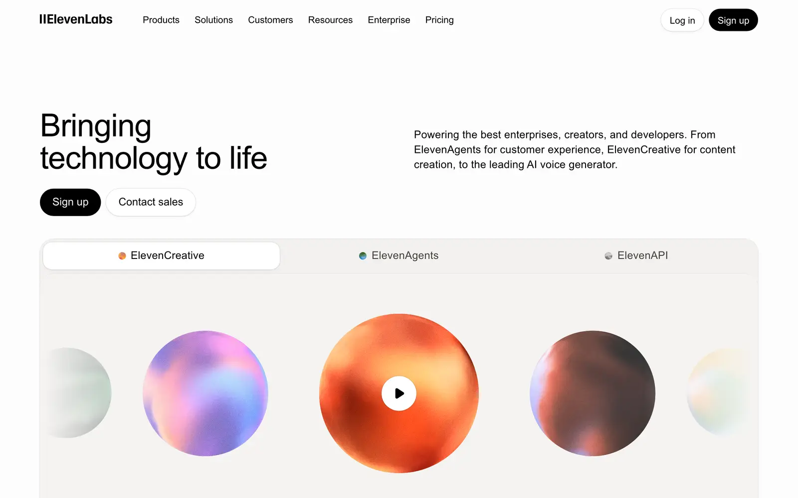Screenshot of the ElevenLabs website