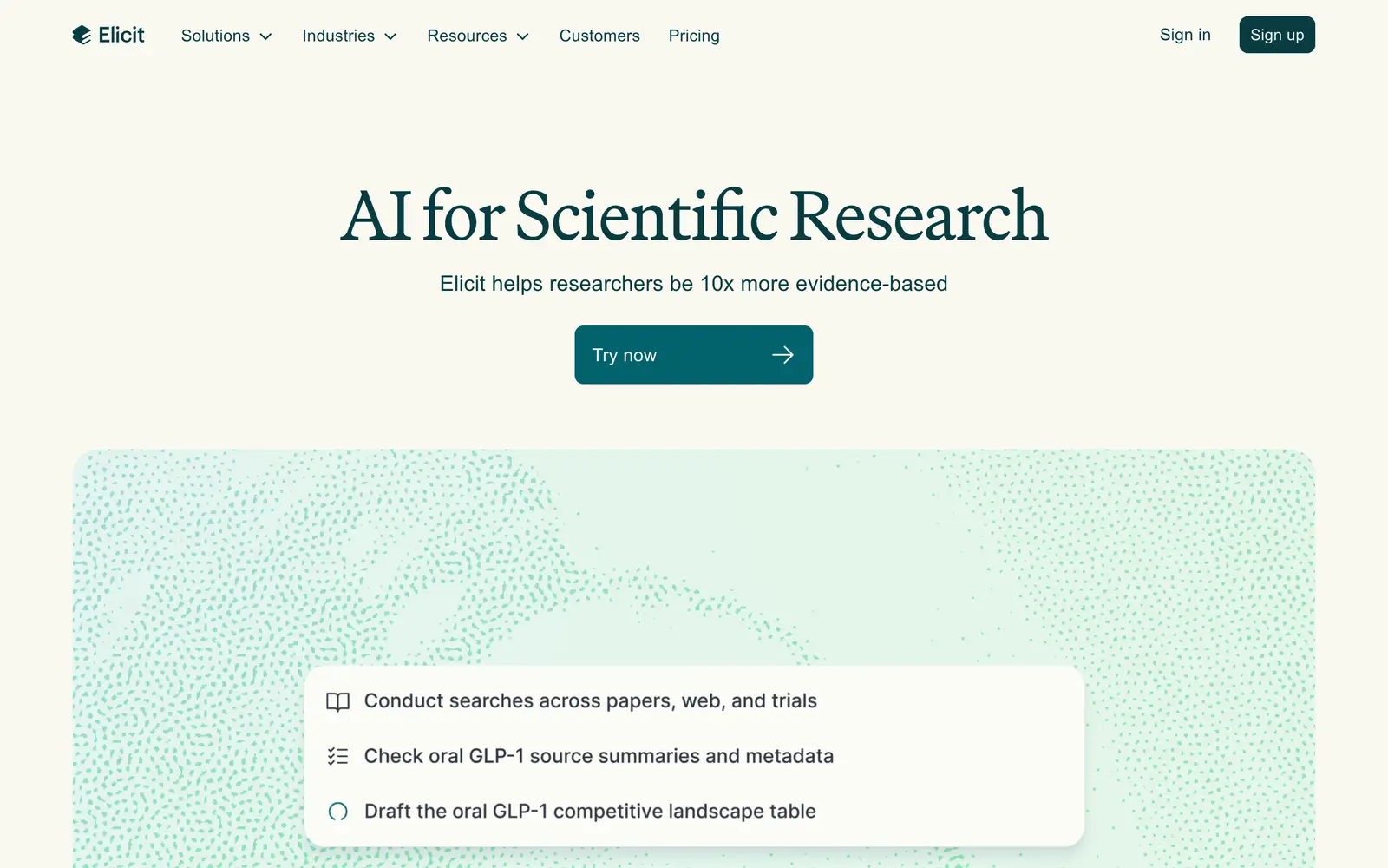 Screenshot of the Elicit website