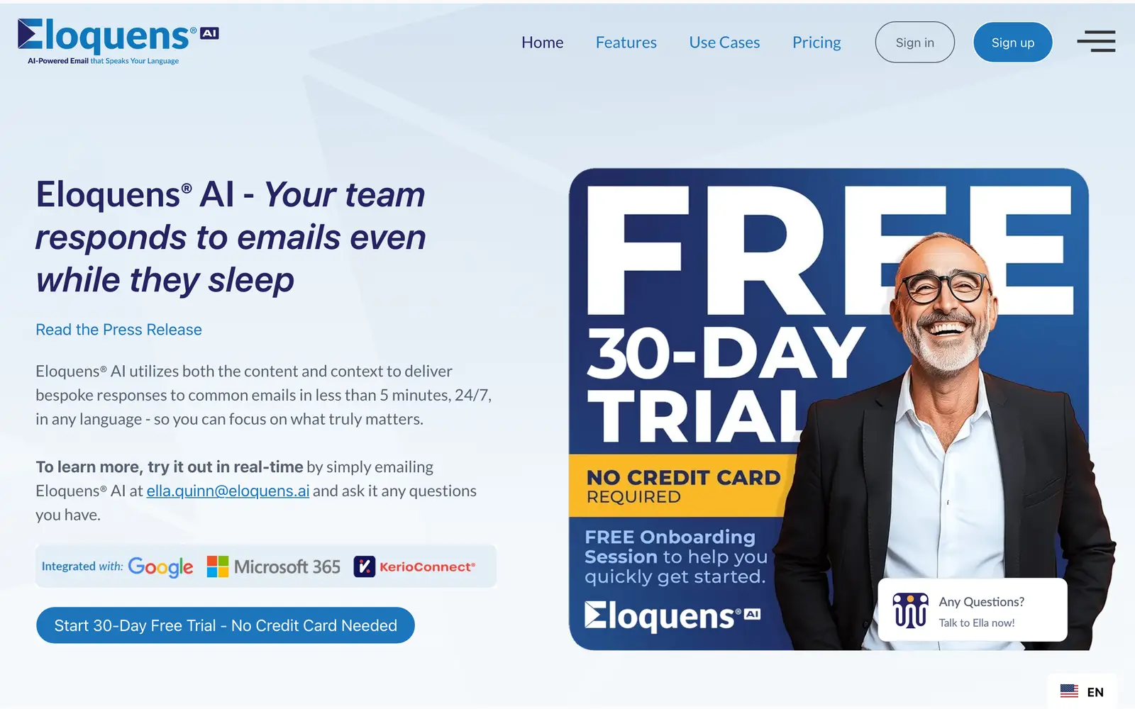 Screenshot of the Eloquens AI website
