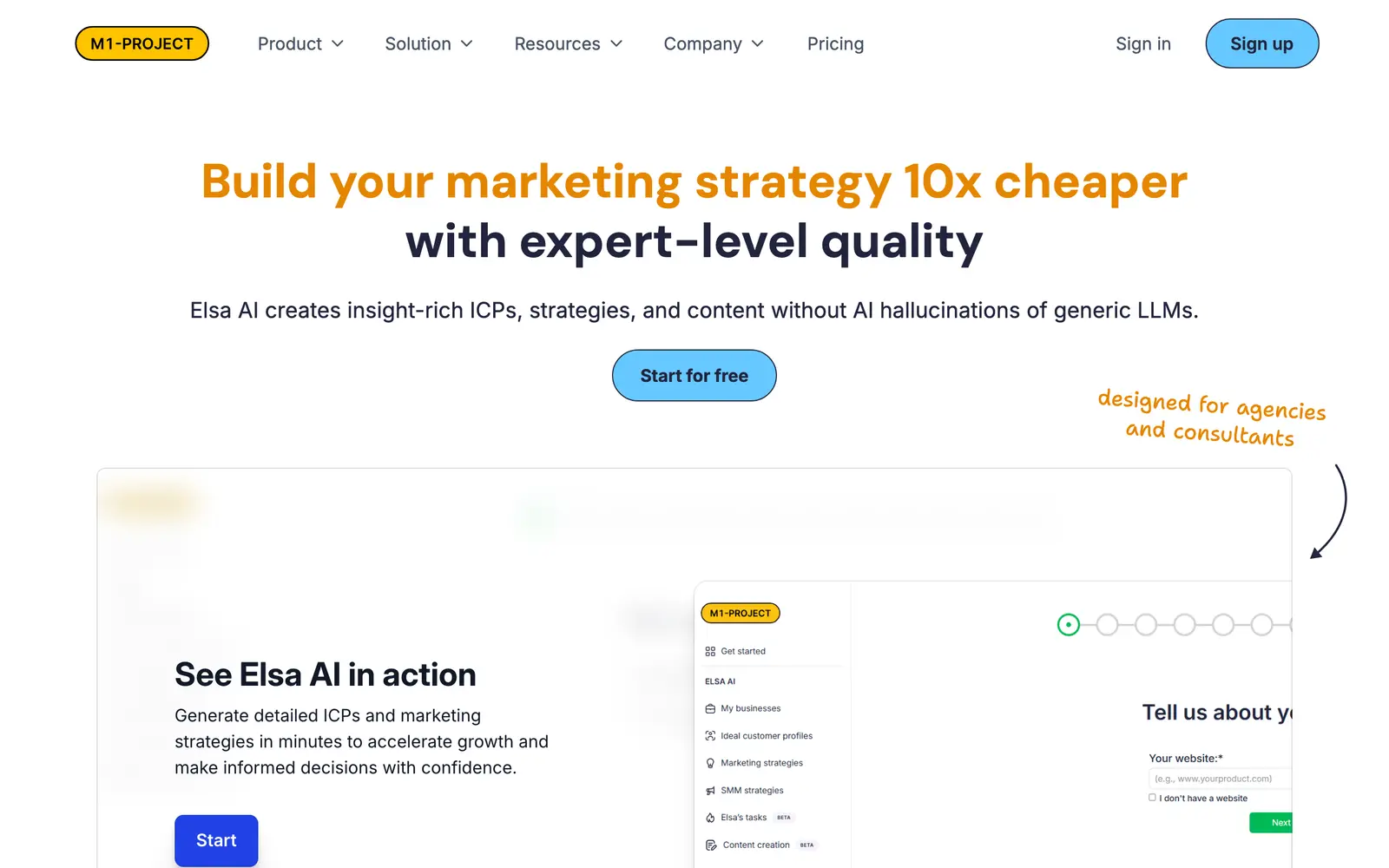 Screenshot of the Elsa AI website