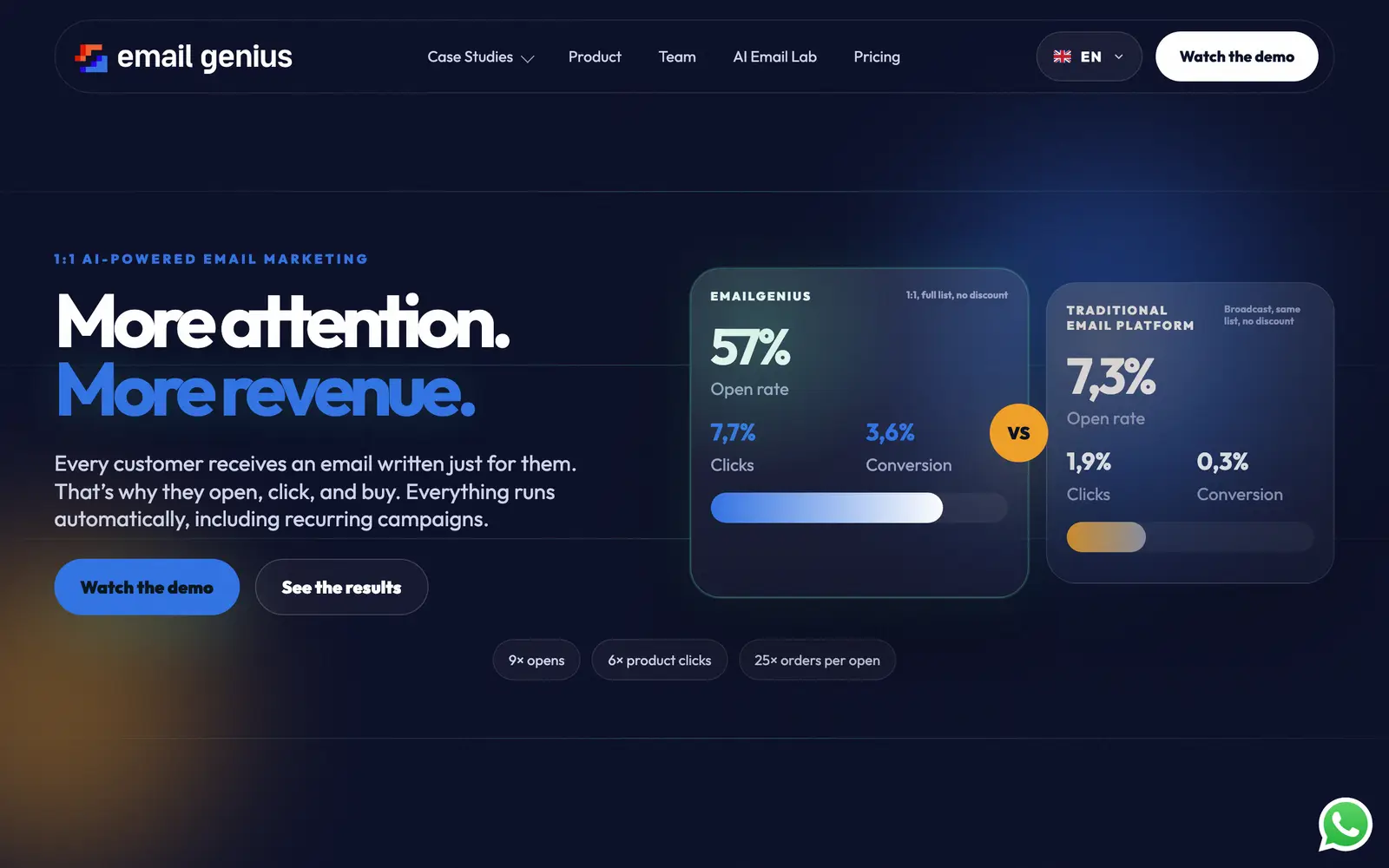 Screenshot of the Email Genius website