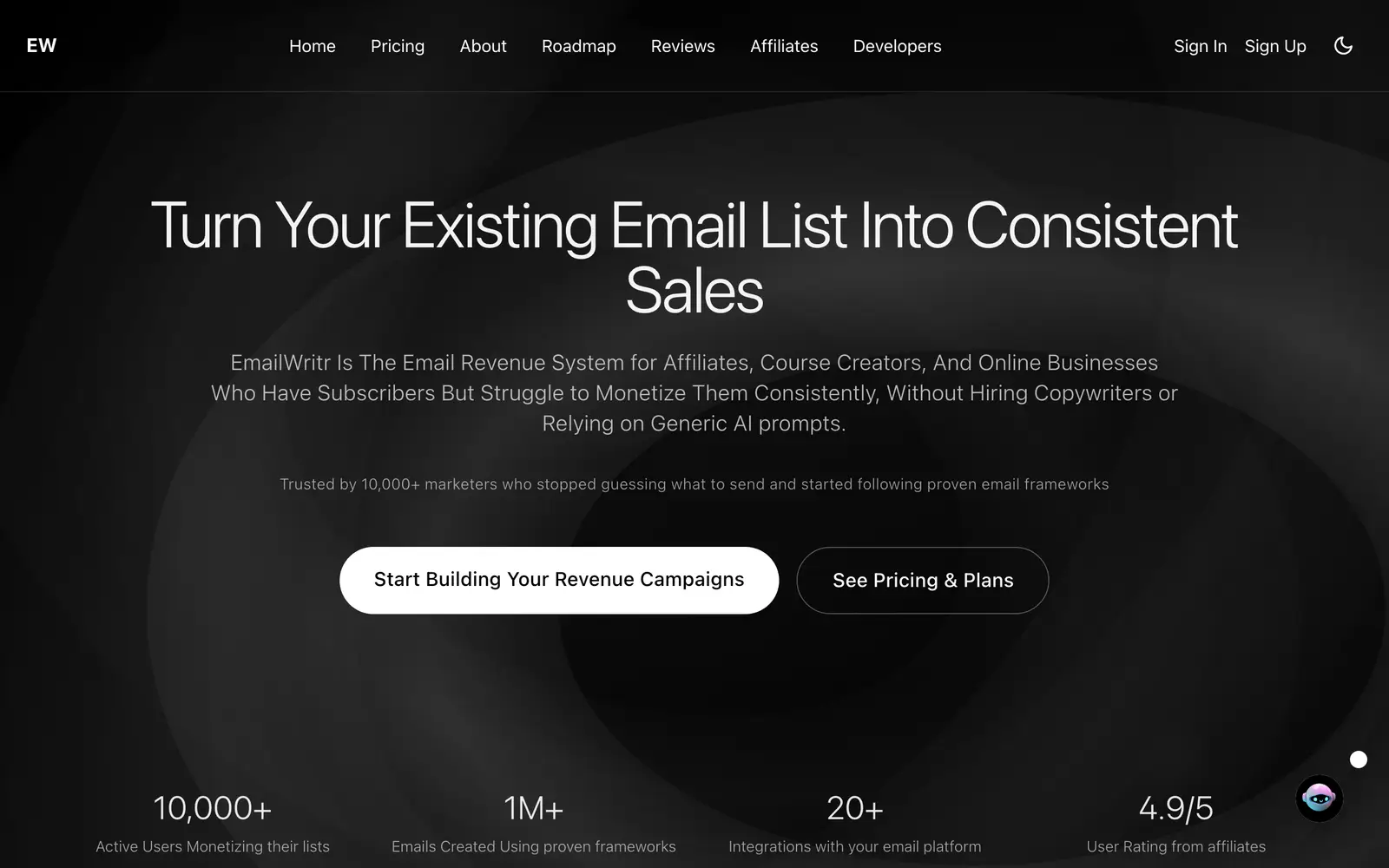 Screenshot of the EmailWritr website