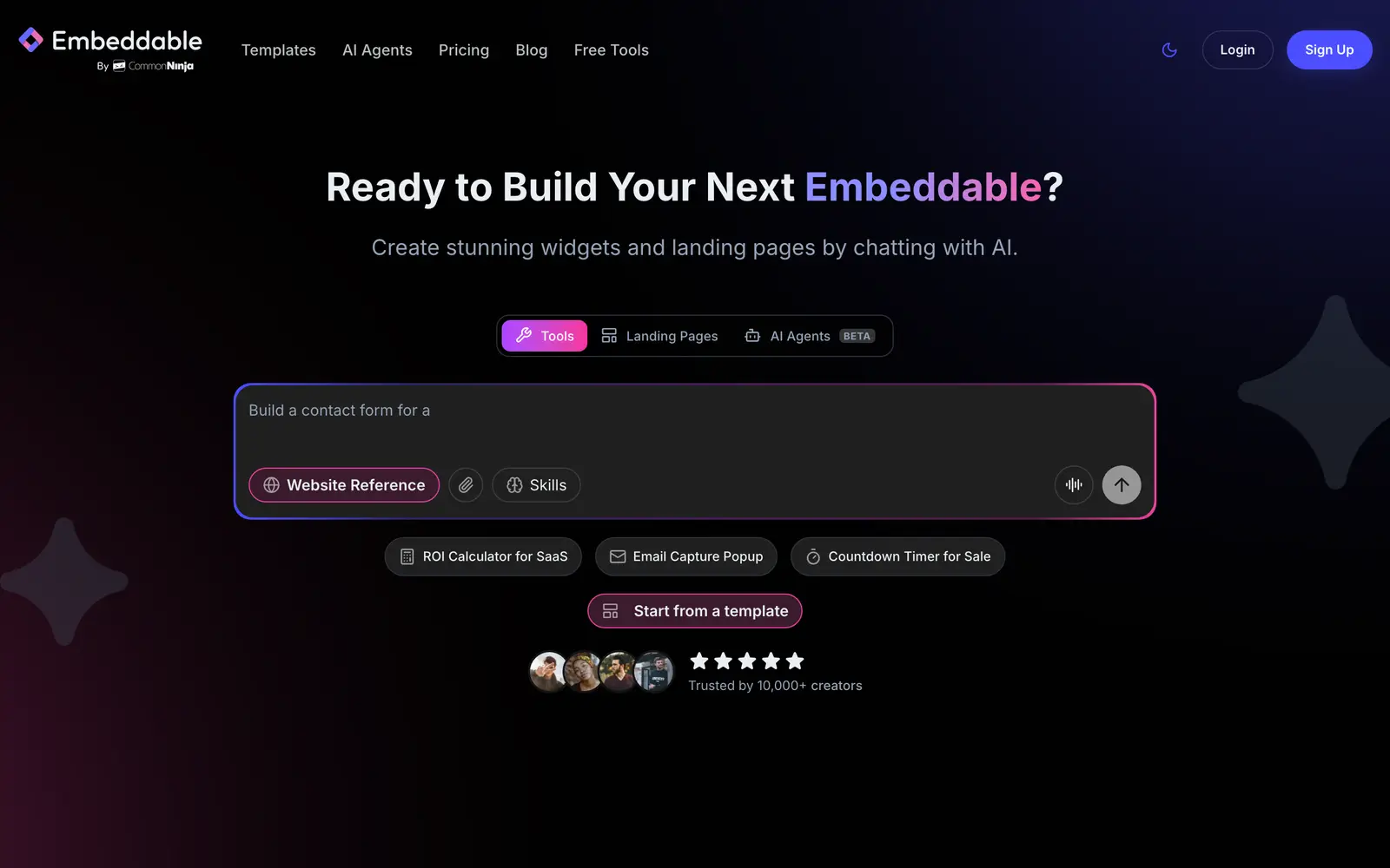 Screenshot of the Embeddable website