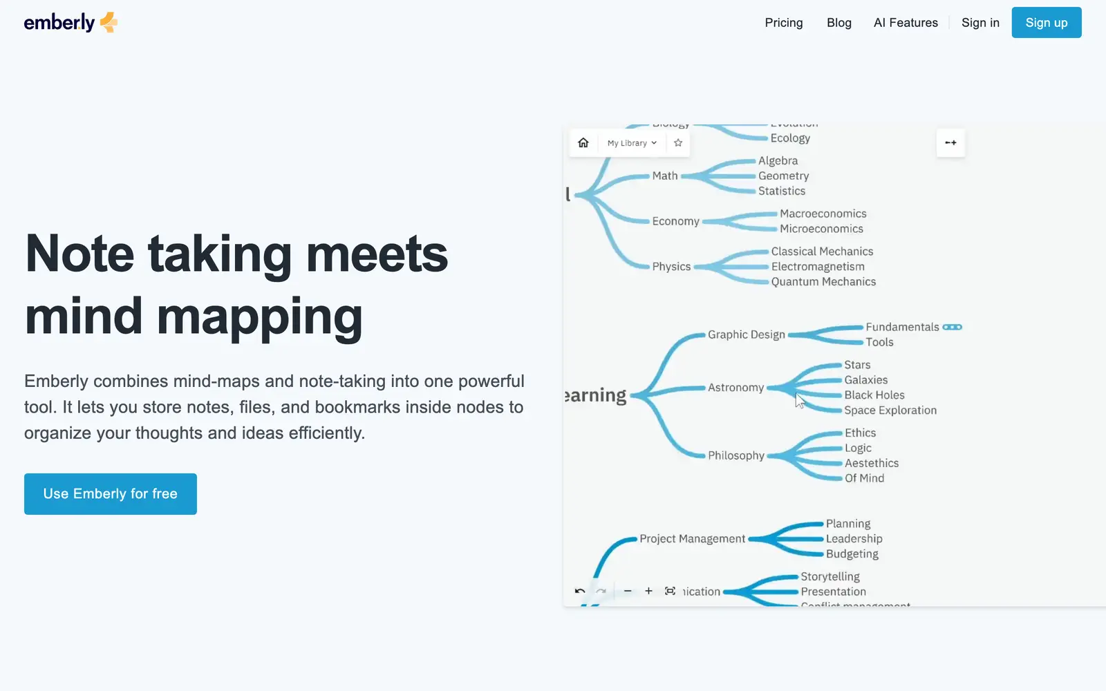Screenshot of the Emberly website