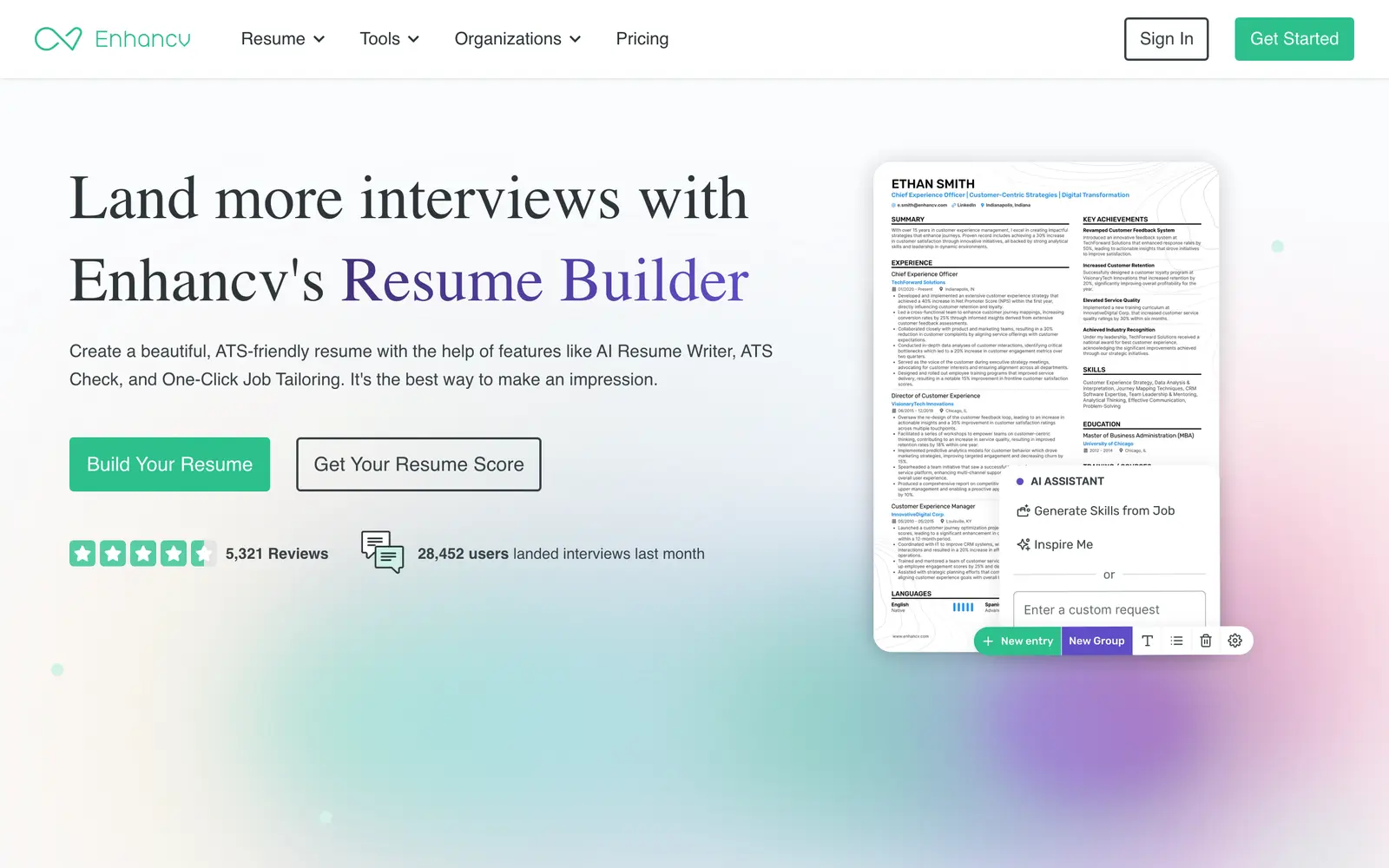 Screenshot of the Enhancv website