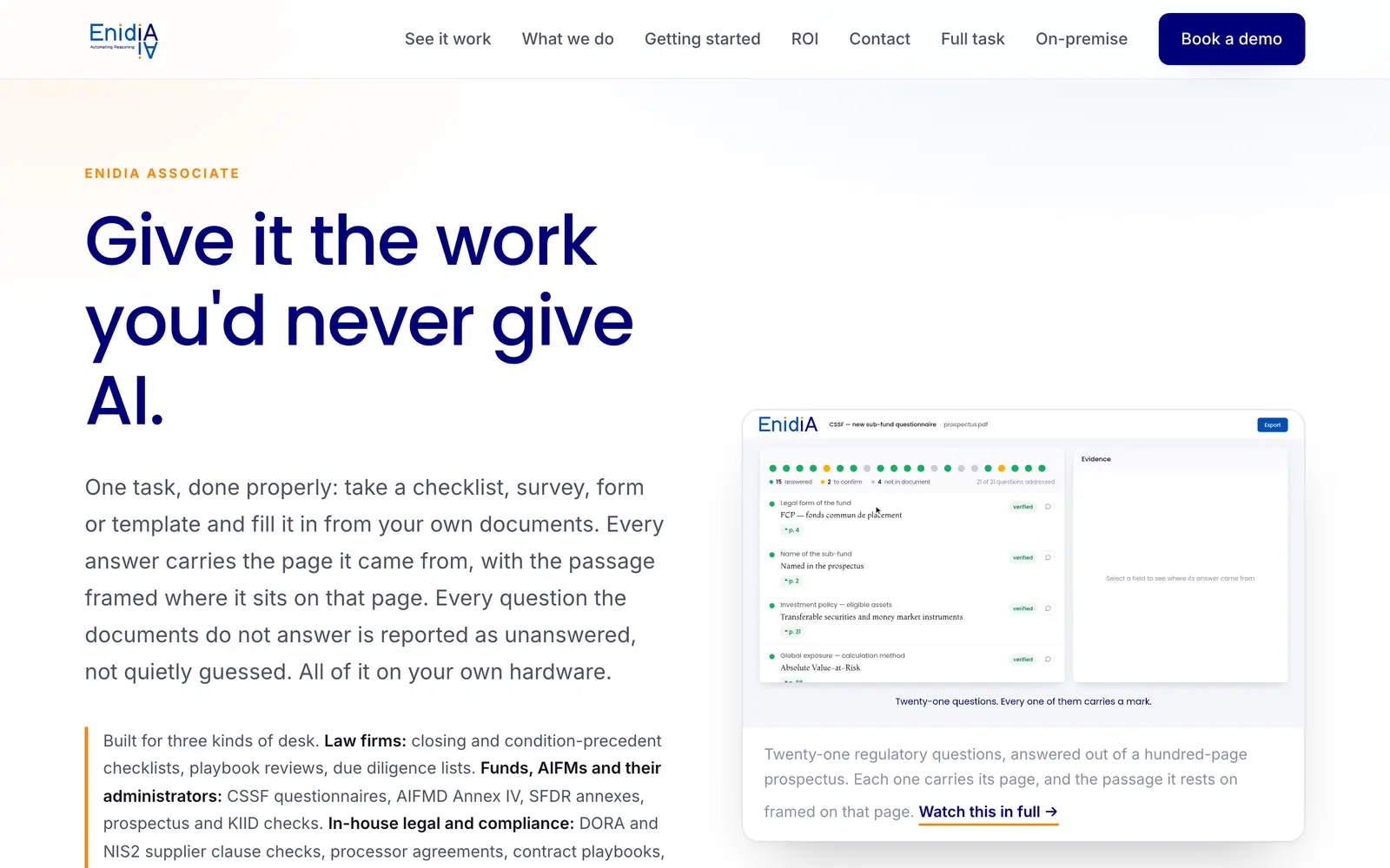 Screenshot of the Enidia AI website