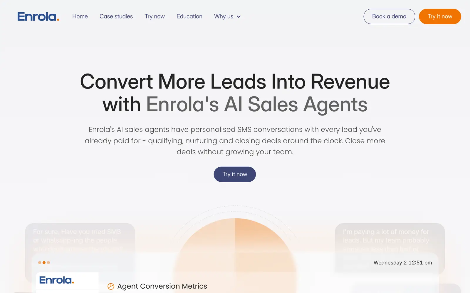 Screenshot of the Enrola website