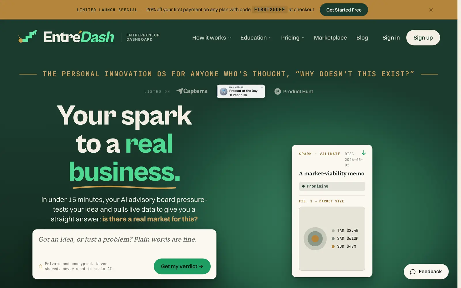 Screenshot of the EntreDash website