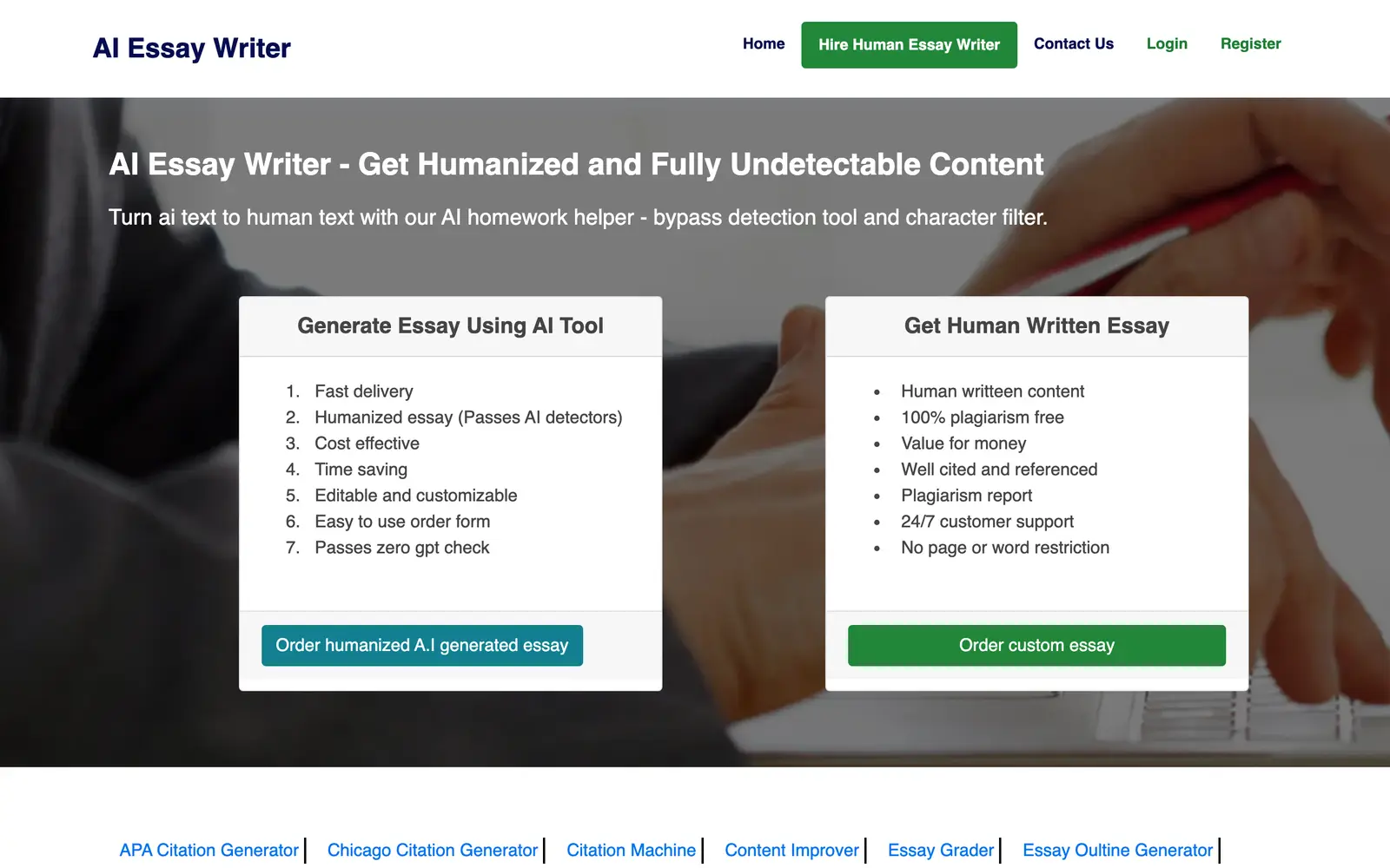 Screenshot of the Essay Writer App website