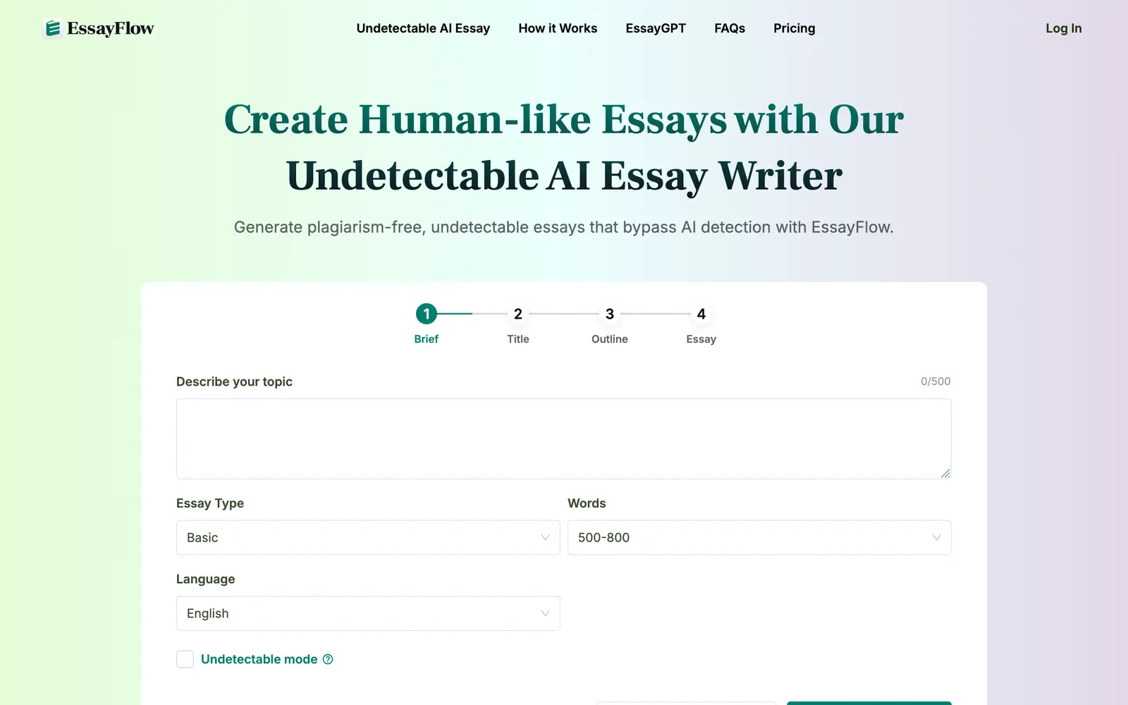 Screenshot of the EssayFlow website