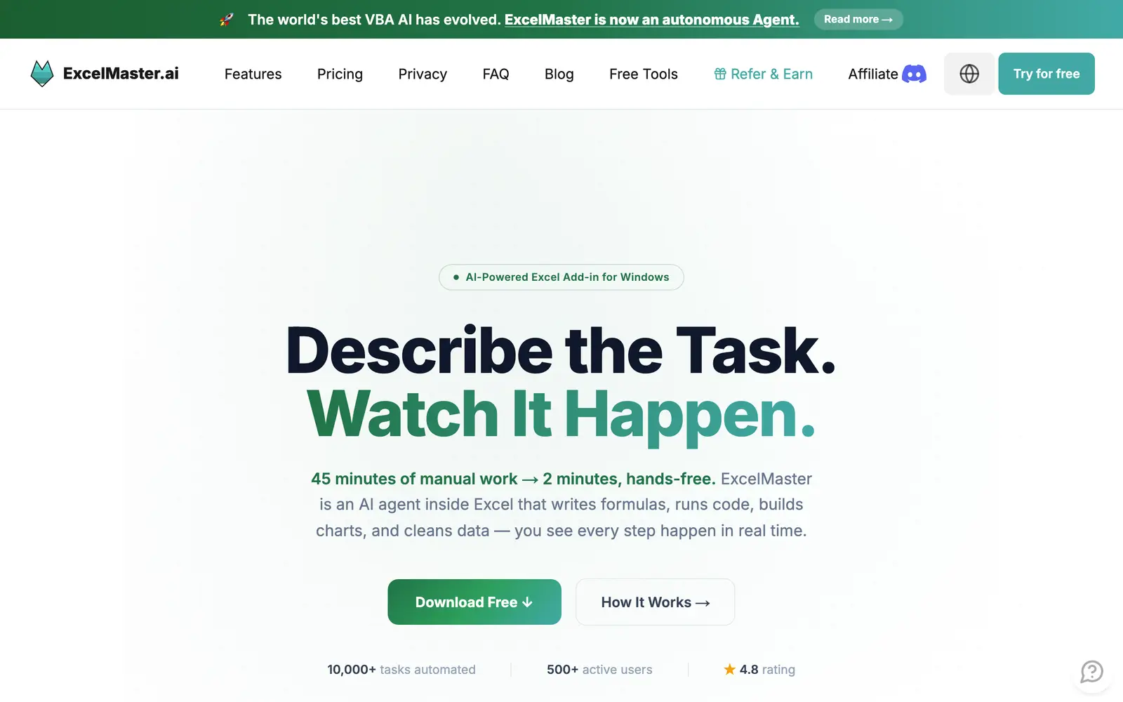 Screenshot of the ExcelMaster website