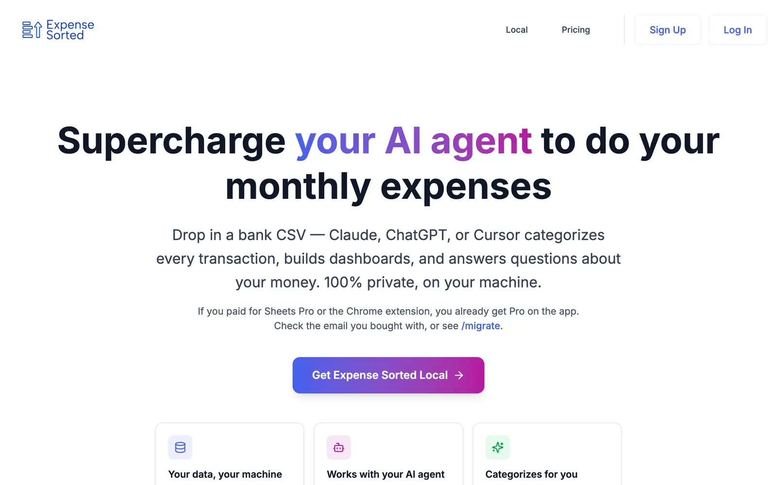 Screenshot of the Expense Sorted website