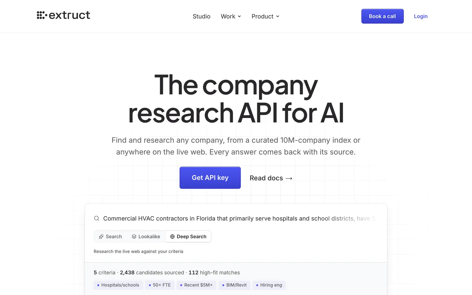 Screenshot of the Extruct AI website