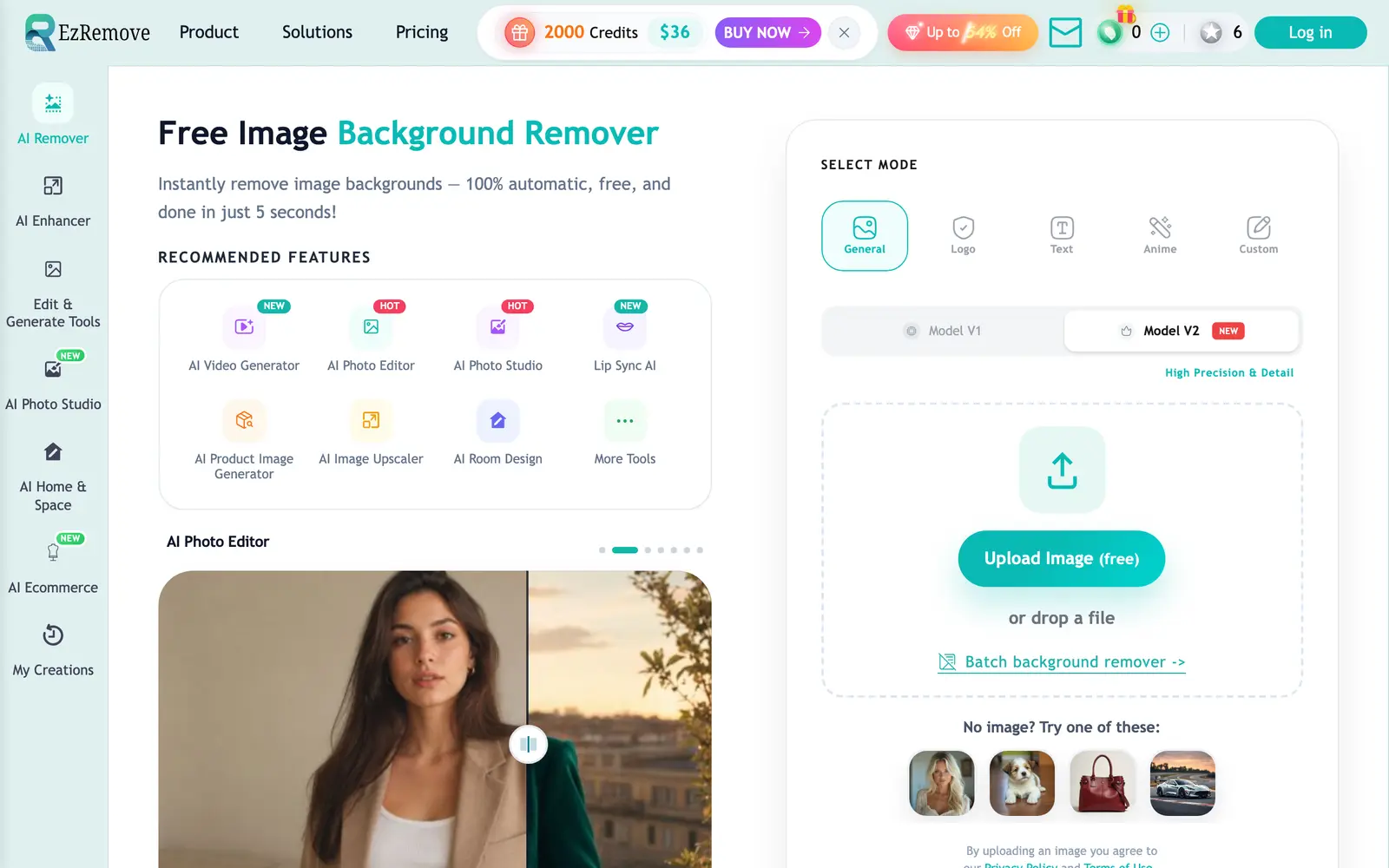 Screenshot of the EzRemove website