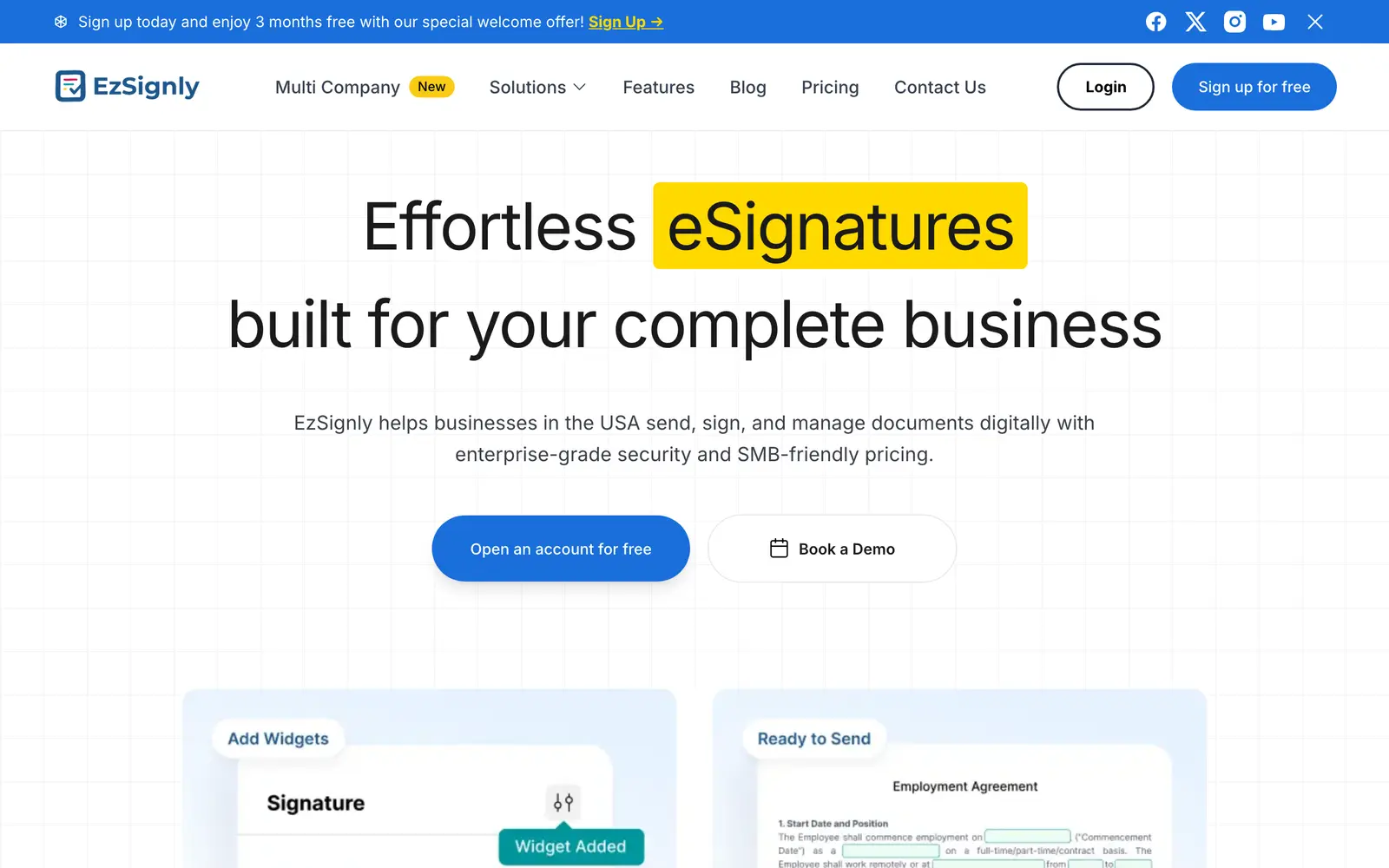 Screenshot of the EzSignly website