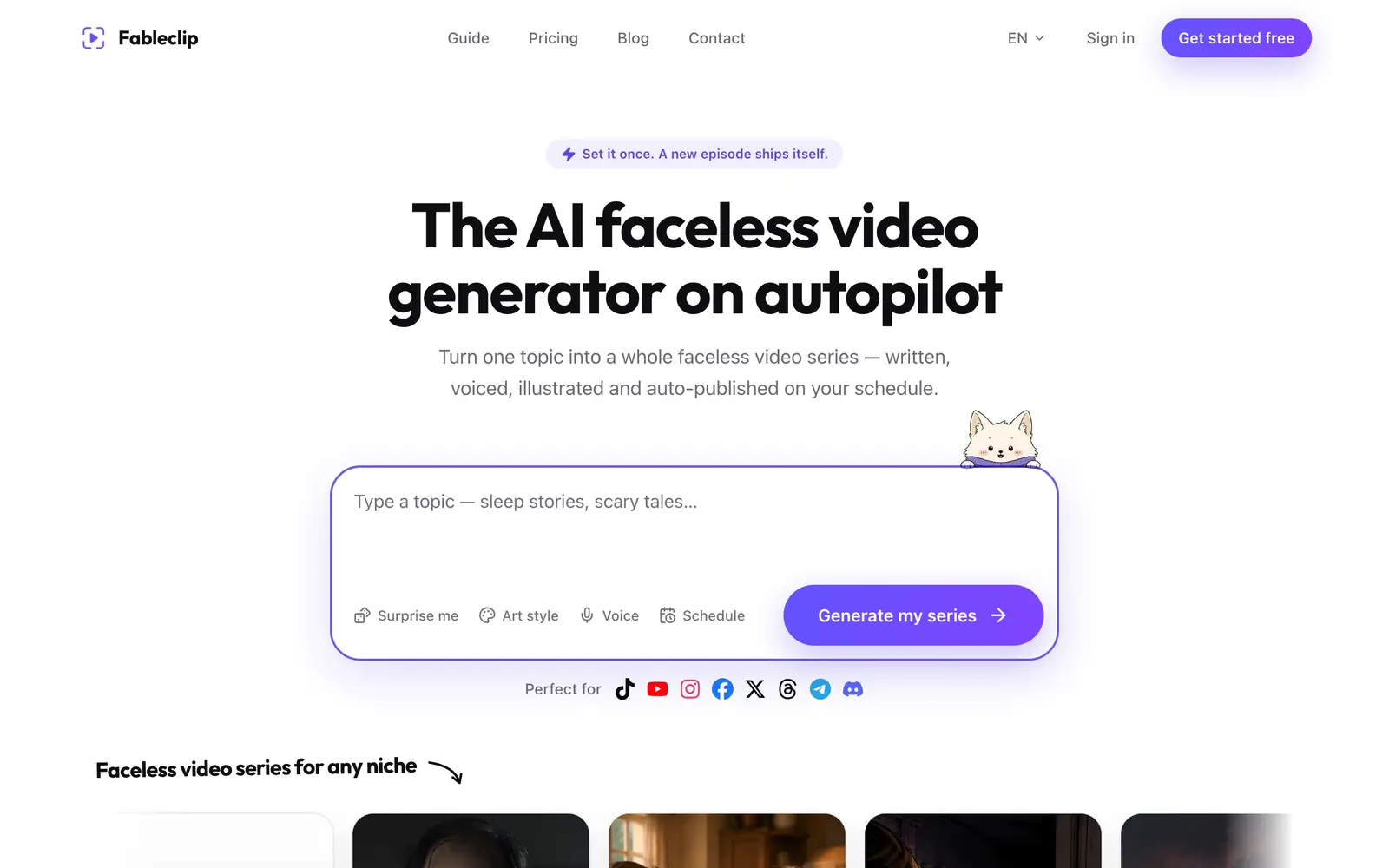 Screenshot of the Fableclip website
