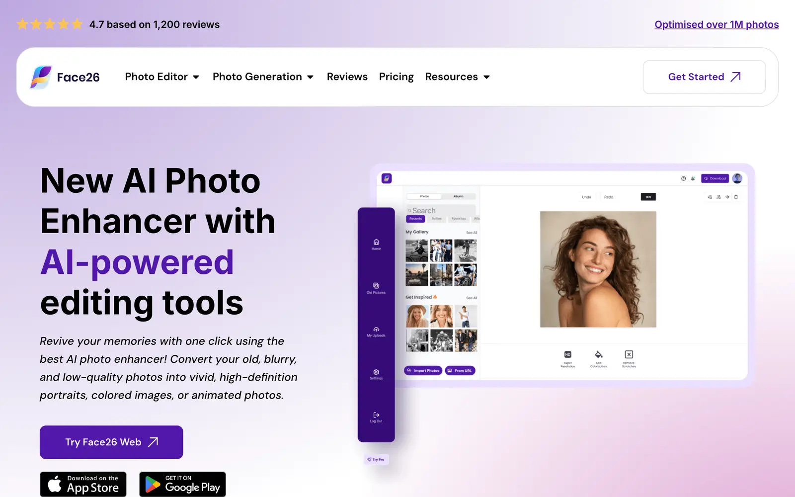Screenshot of the Face26 website