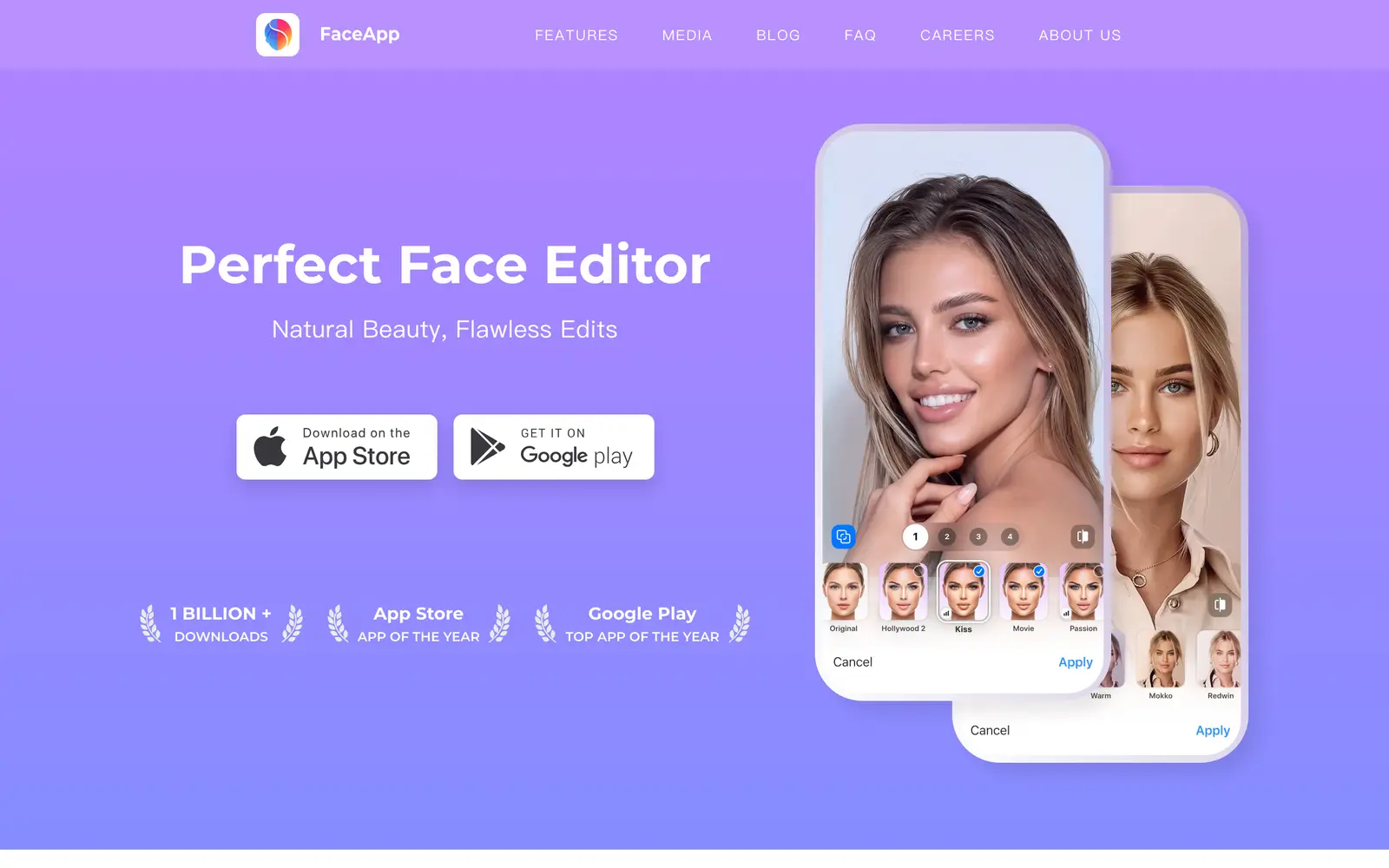Screenshot of the FaceApp website
