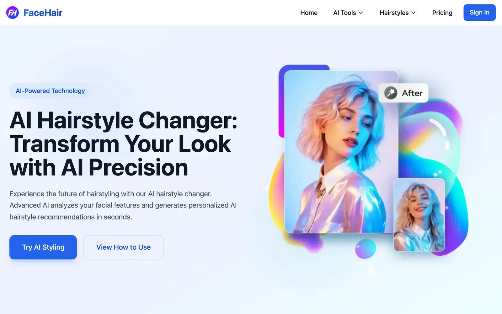 Screenshot of the FaceHair AI website