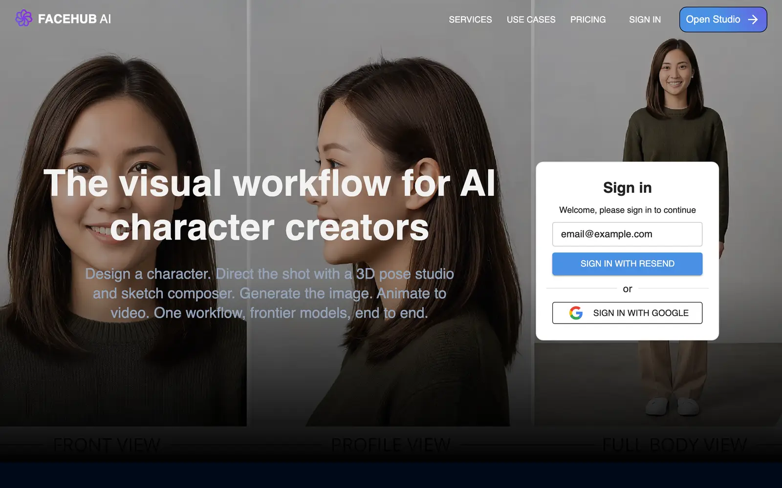 Screenshot of the FaceHub AI website