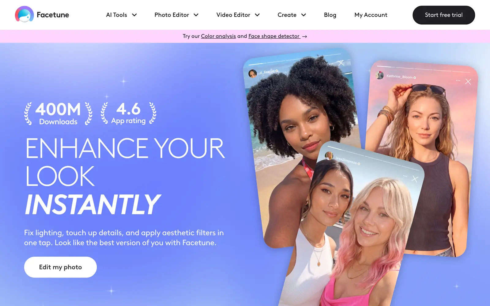 Screenshot of the Facetune website