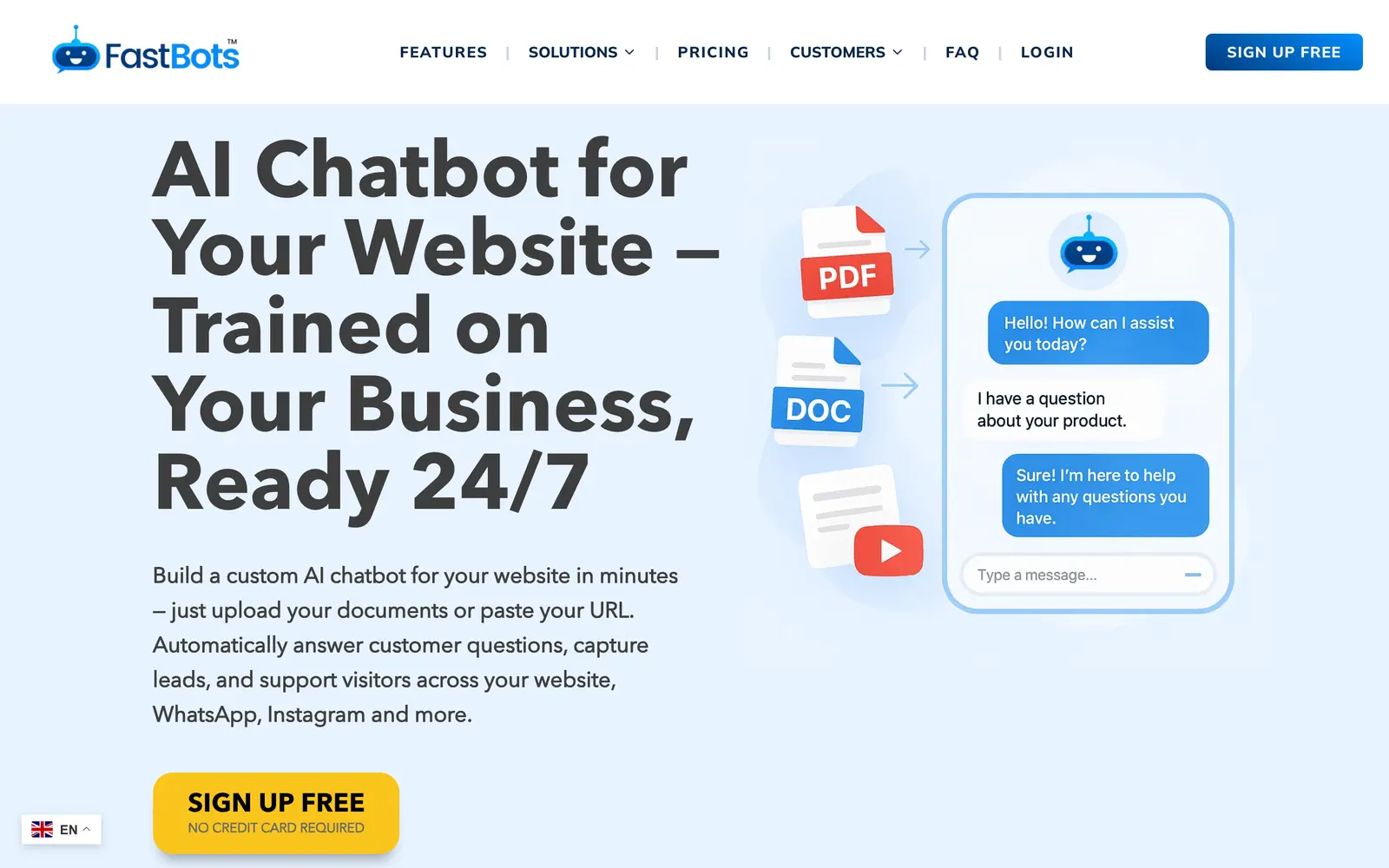 Screenshot of the FastBots website
