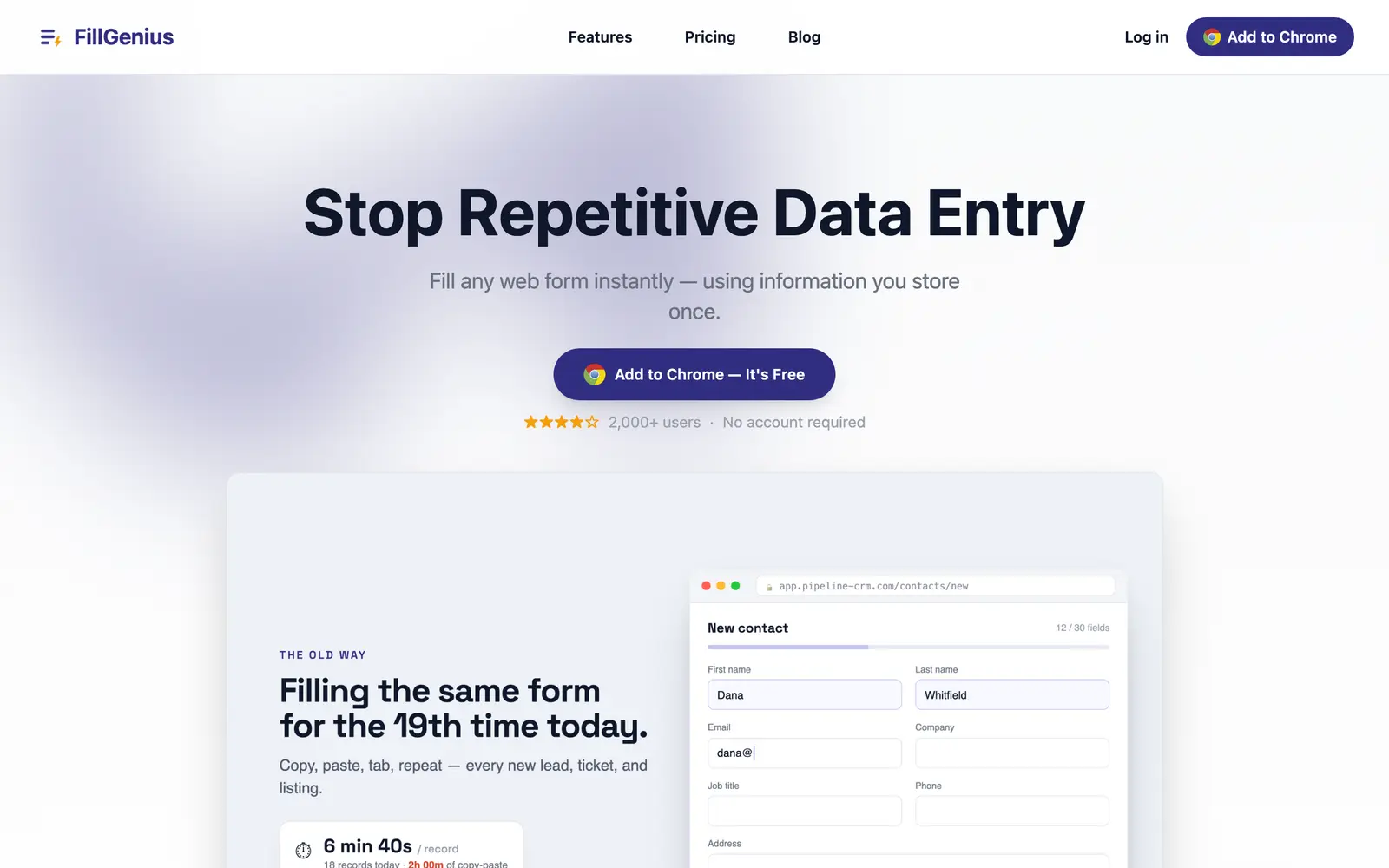 Screenshot of the FillGenius website