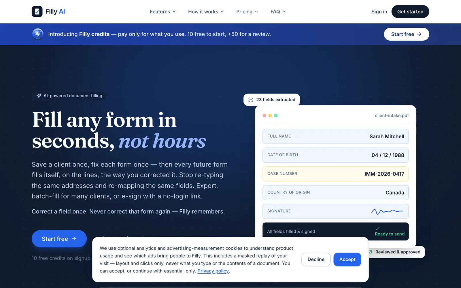 Screenshot of the Filly AI website