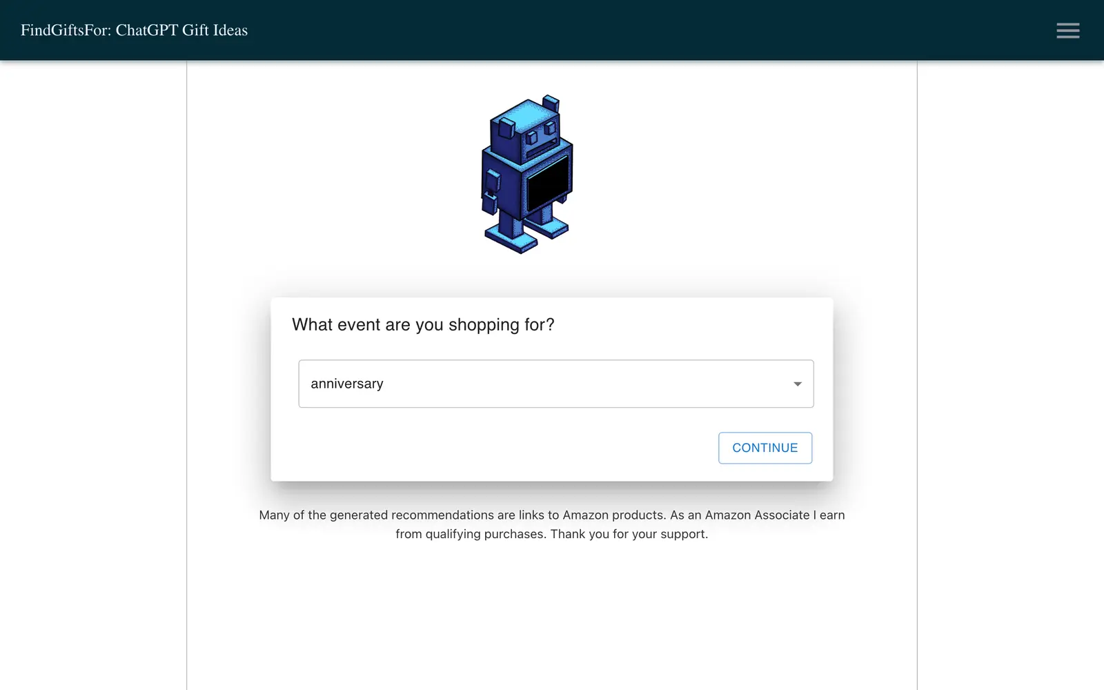 Screenshot of the Findgiftsfor website