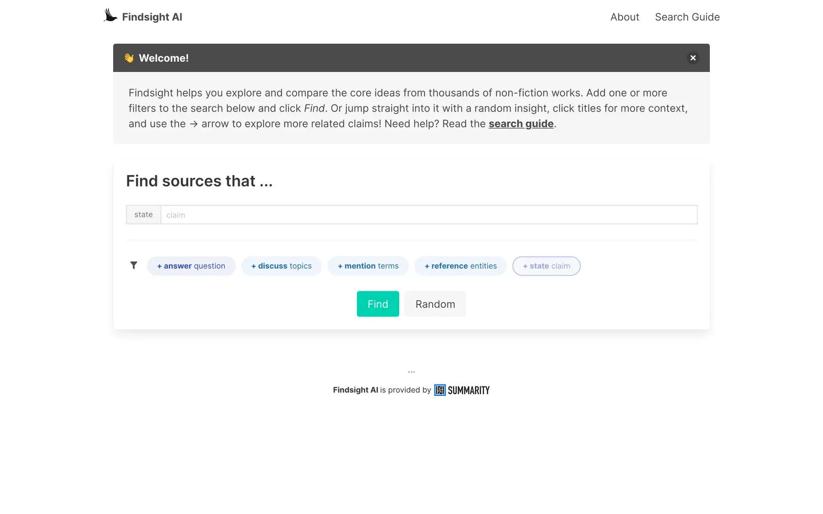 Screenshot of the Findsight website