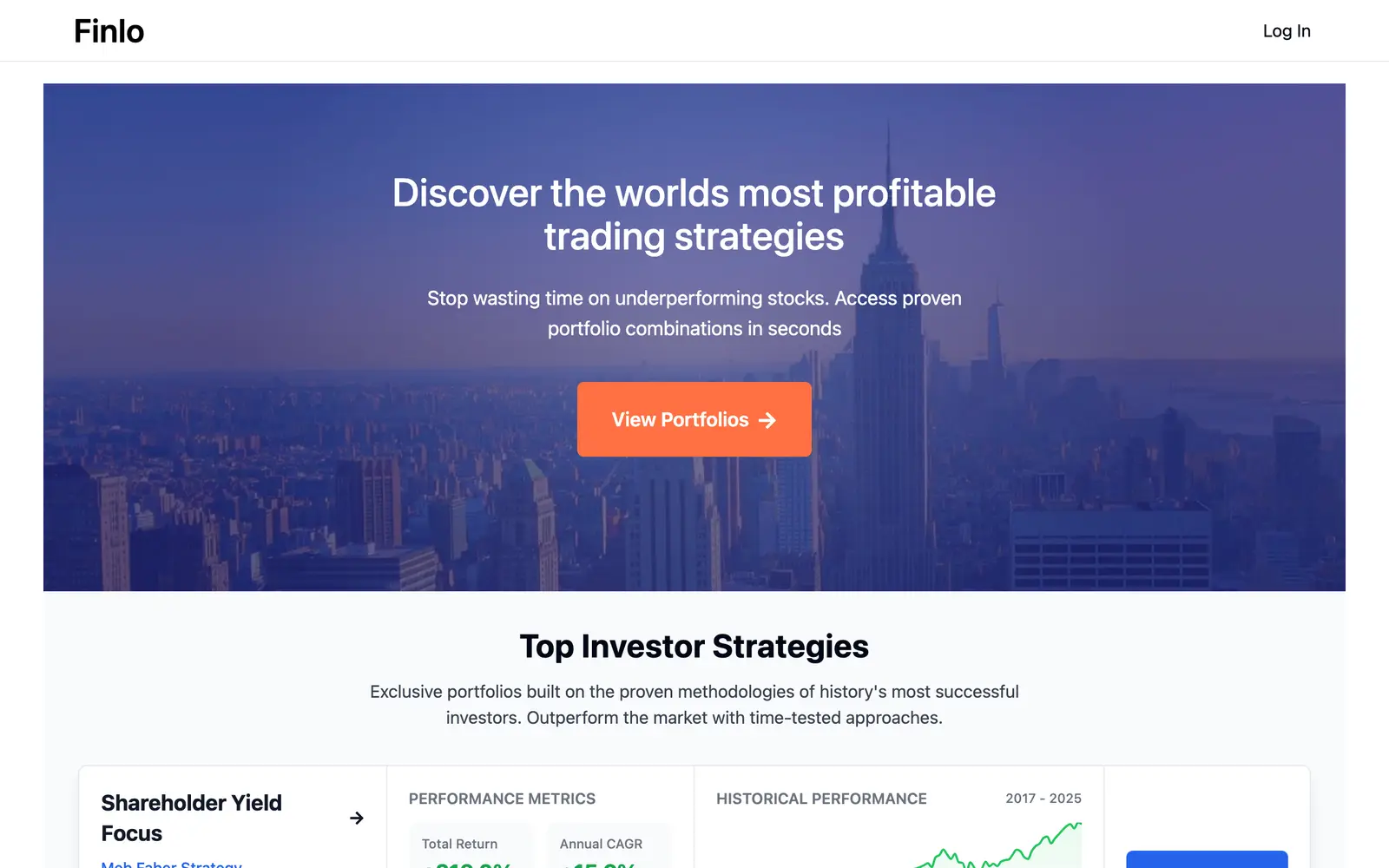 Screenshot of the Finlo website