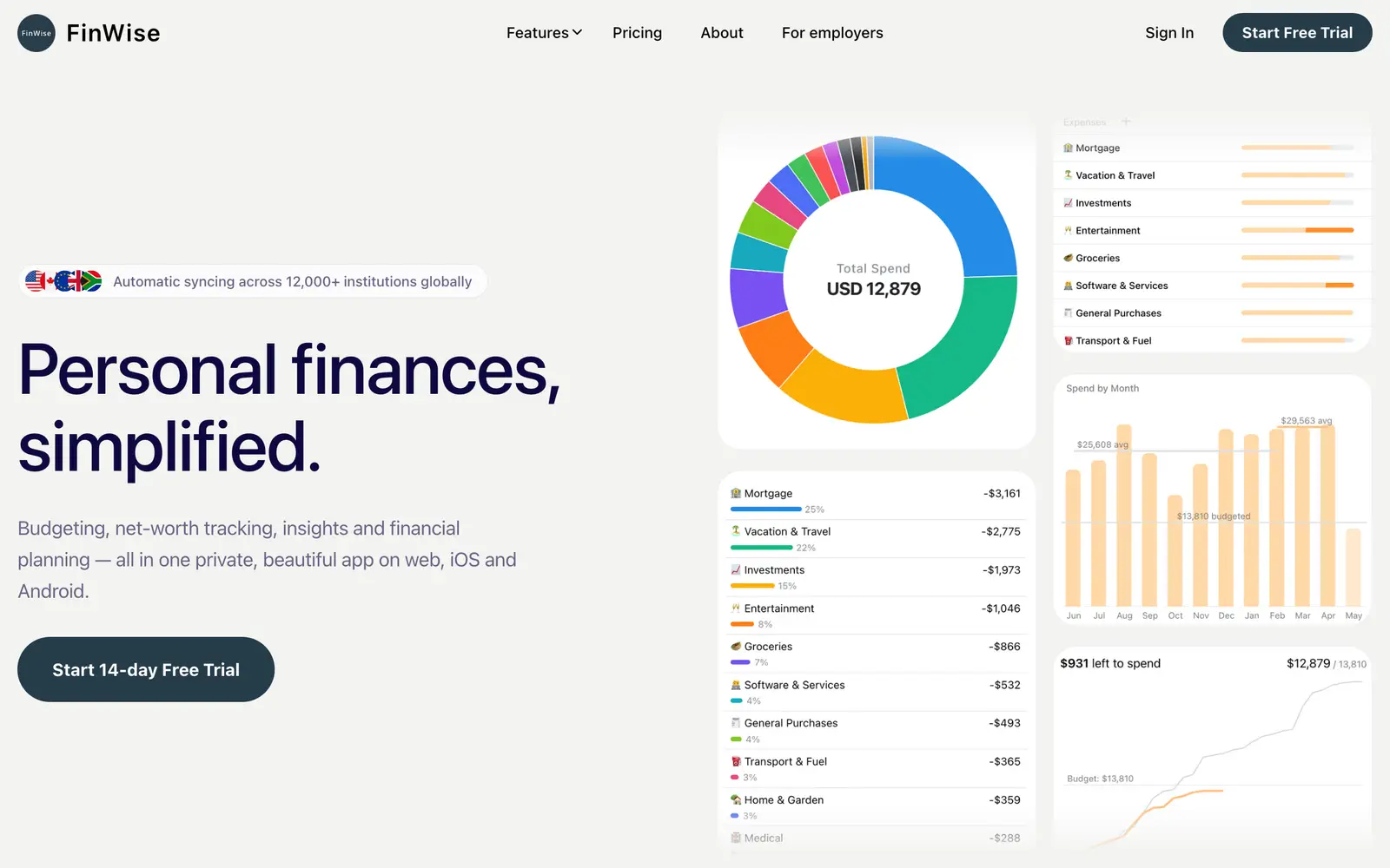 Screenshot of the FinWise website