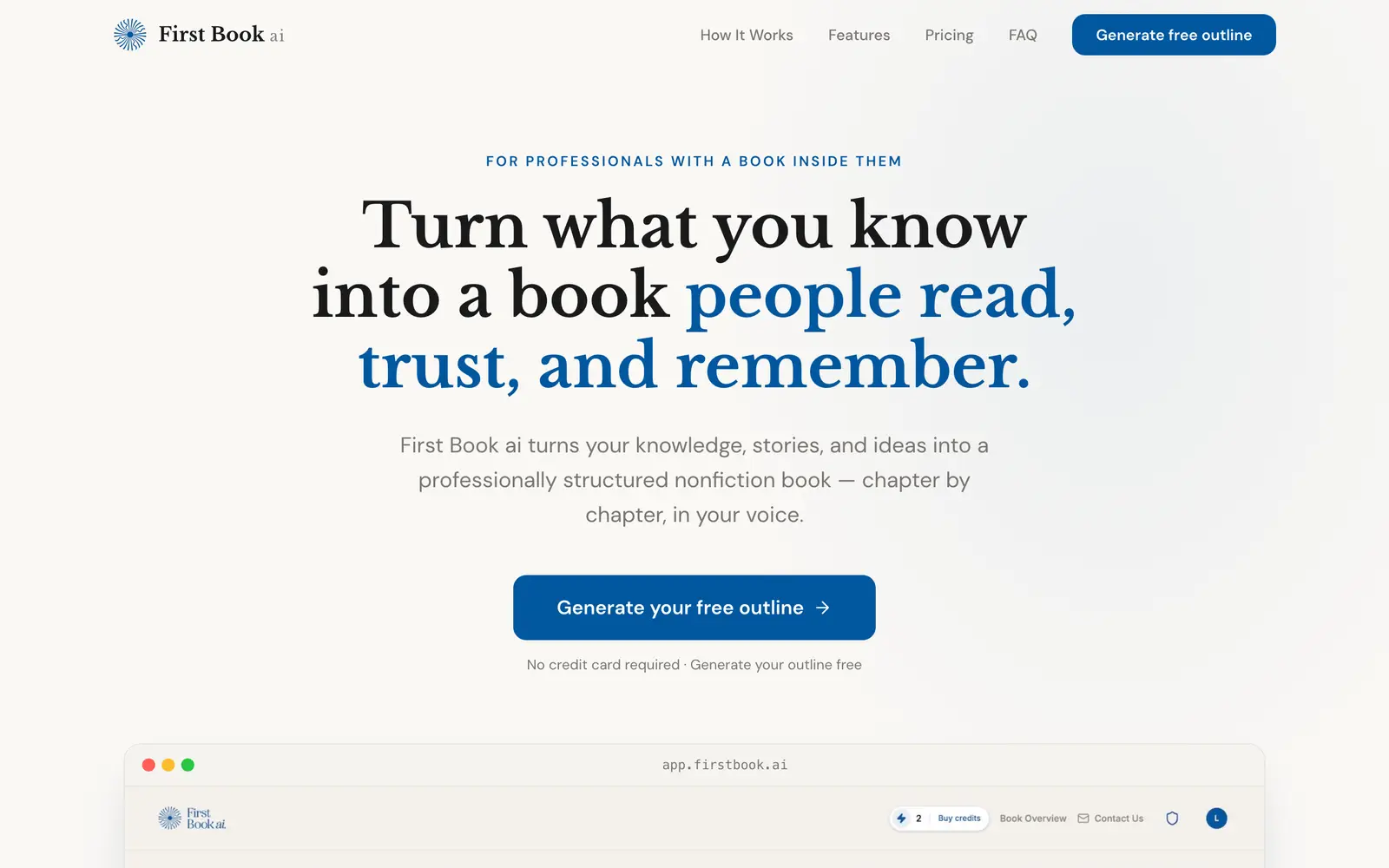 Screenshot of the First Book AI website