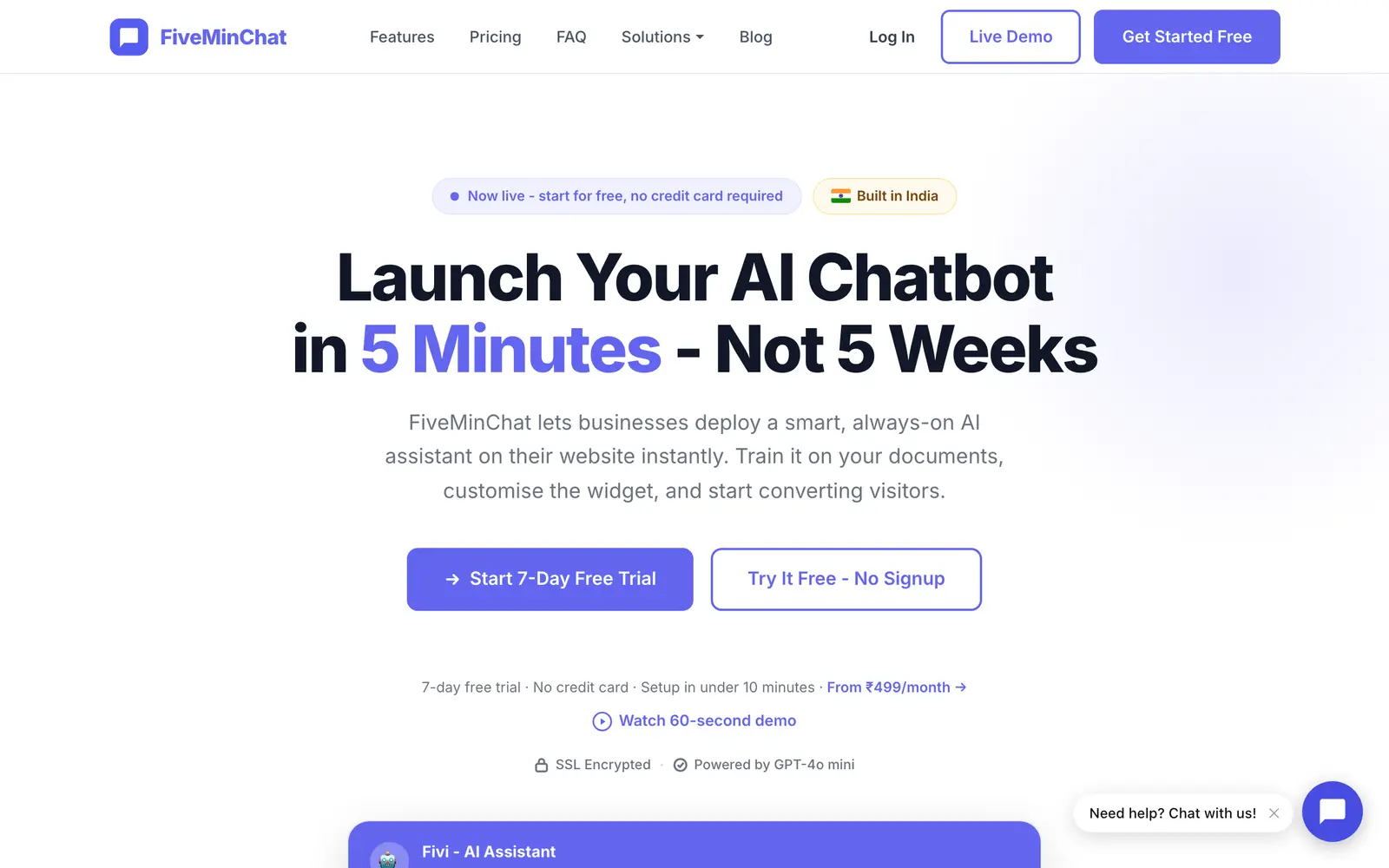 Screenshot of the FiveMinChat website