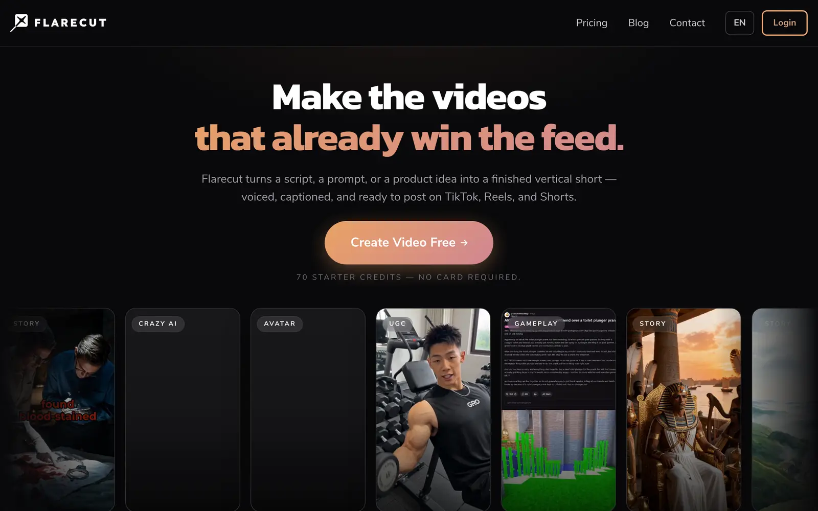 Screenshot of the Flarecut website