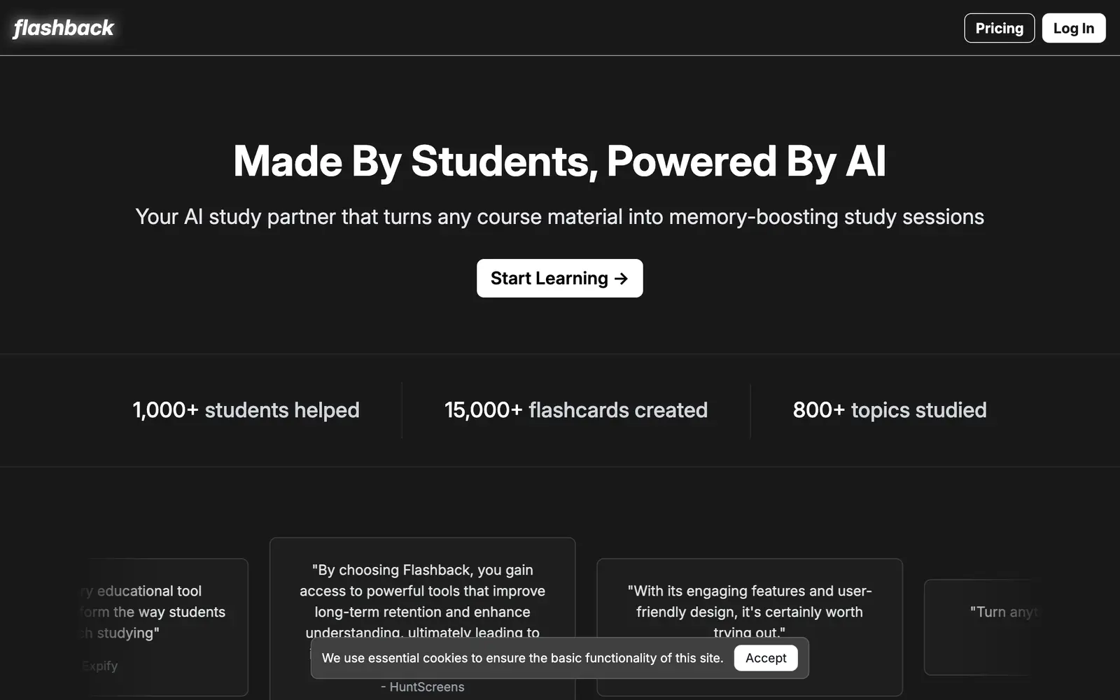 Screenshot of the Flashback website