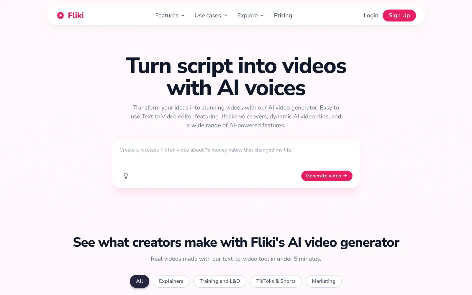 Screenshot of the Fliki website