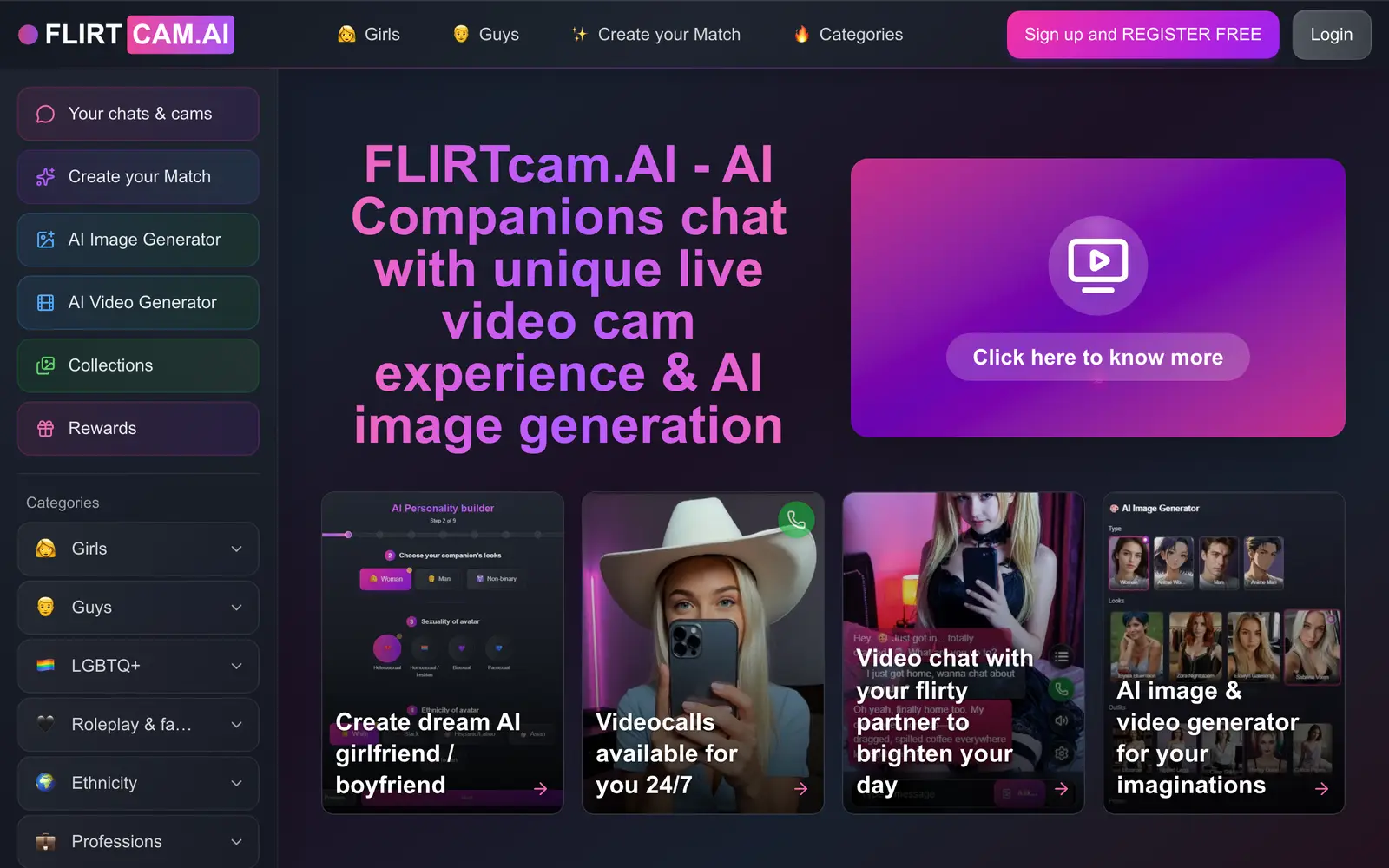 Screenshot of the FLIRTcam.AI website