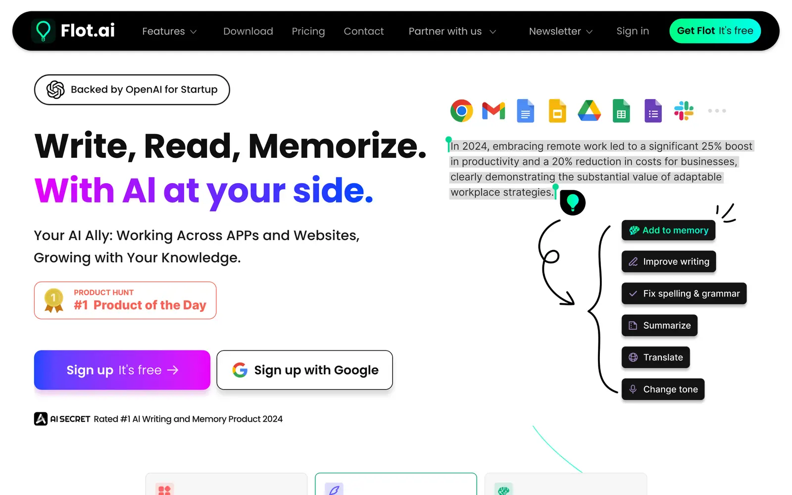 Screenshot of the Flot AI website